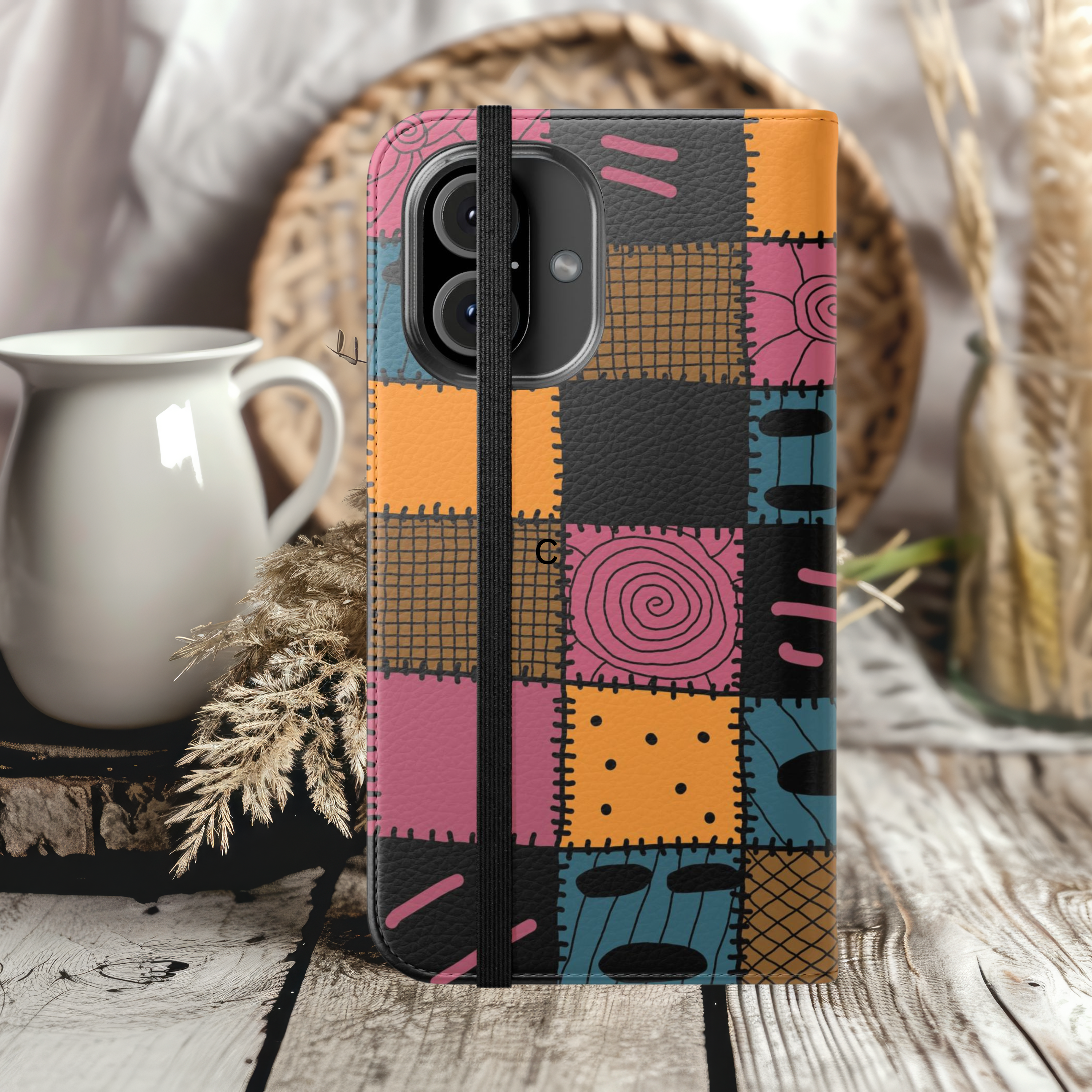 Colorful Patchwork Flip Case for Stylish iPhone Samsung Protection