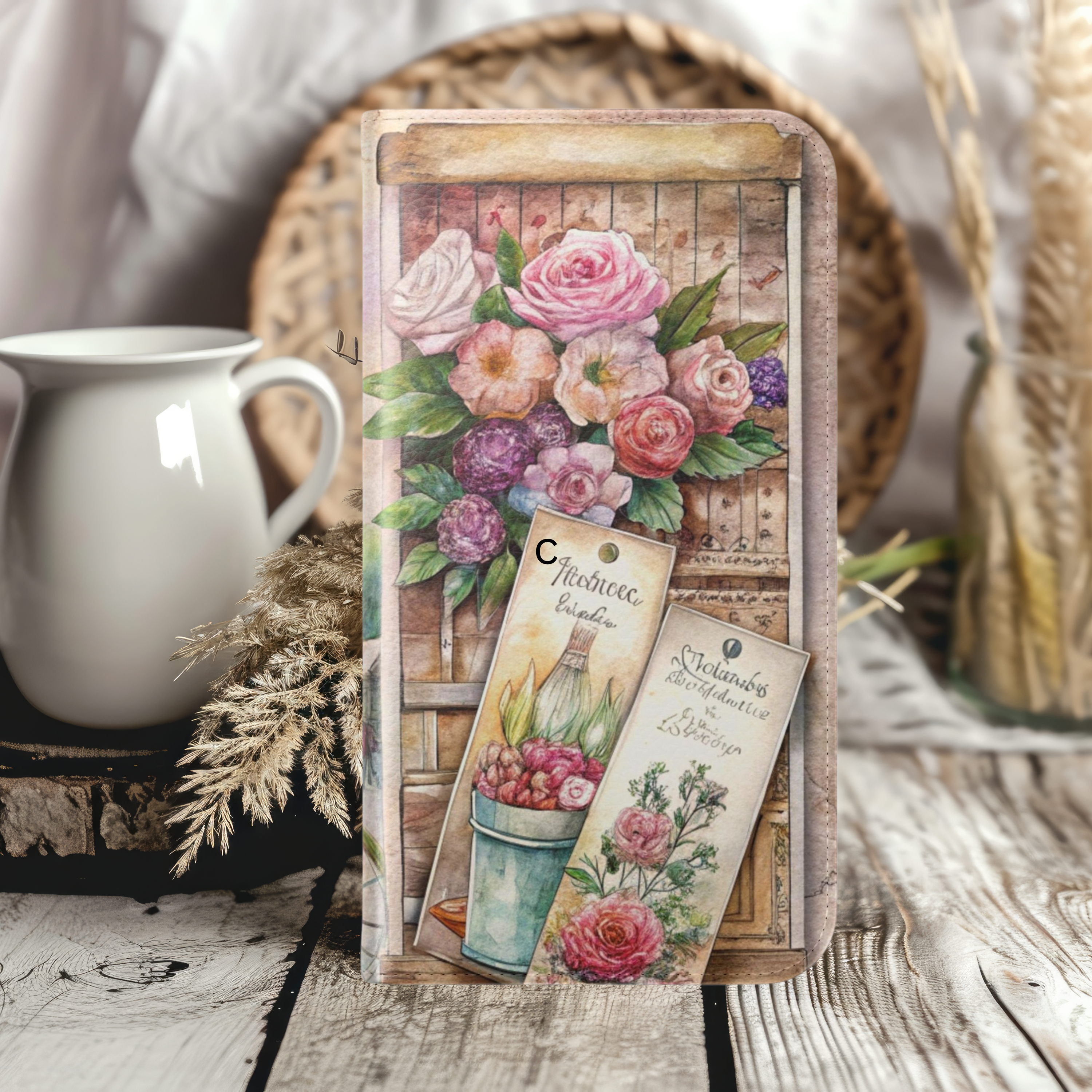 Parisian Floral Flip Case Elegant iPhone Samsung Cover with Eiffel Tower Design
