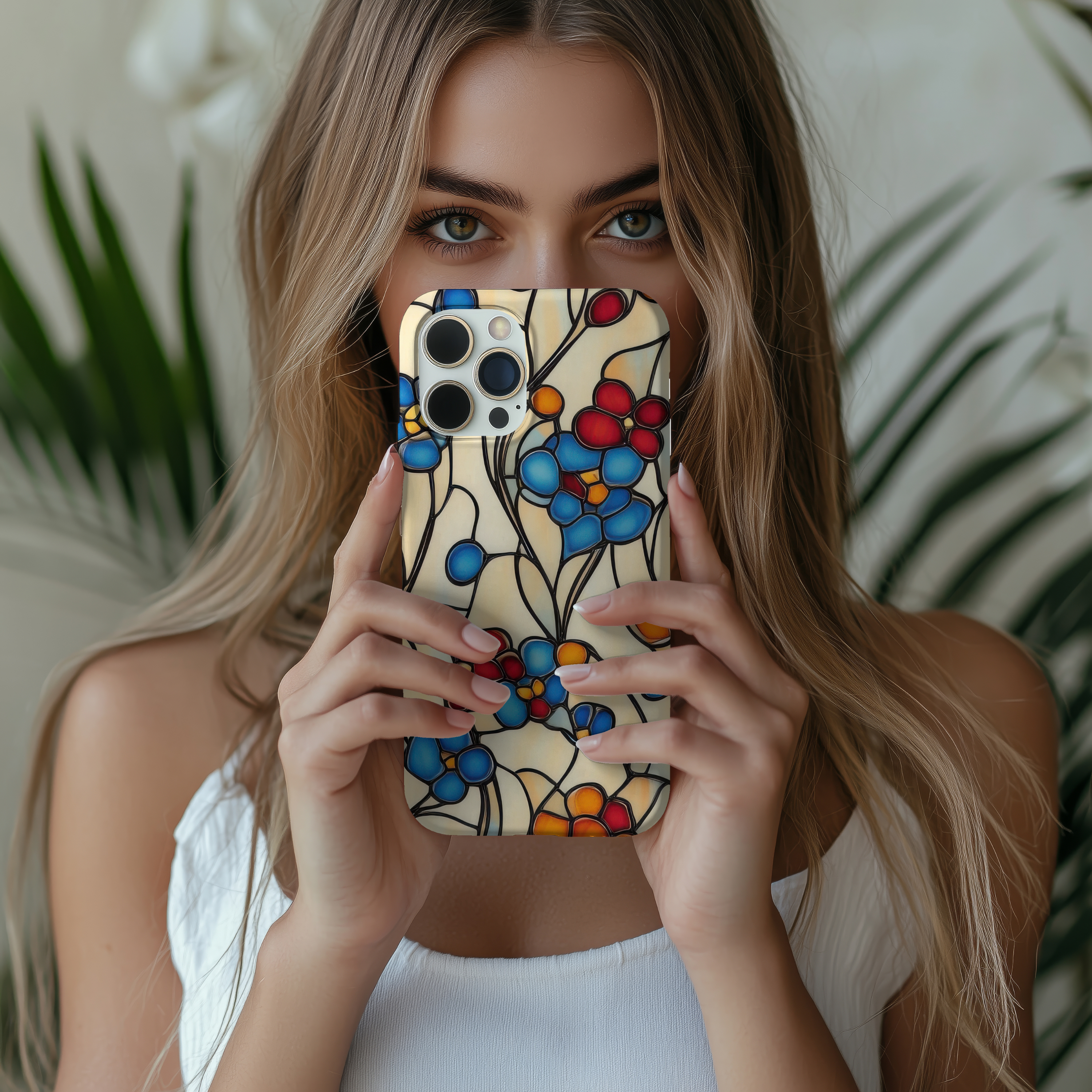 Vibrant Floral Blue & Red On Cream Tough iPhone Samsung Case Stylish & Durable Protection