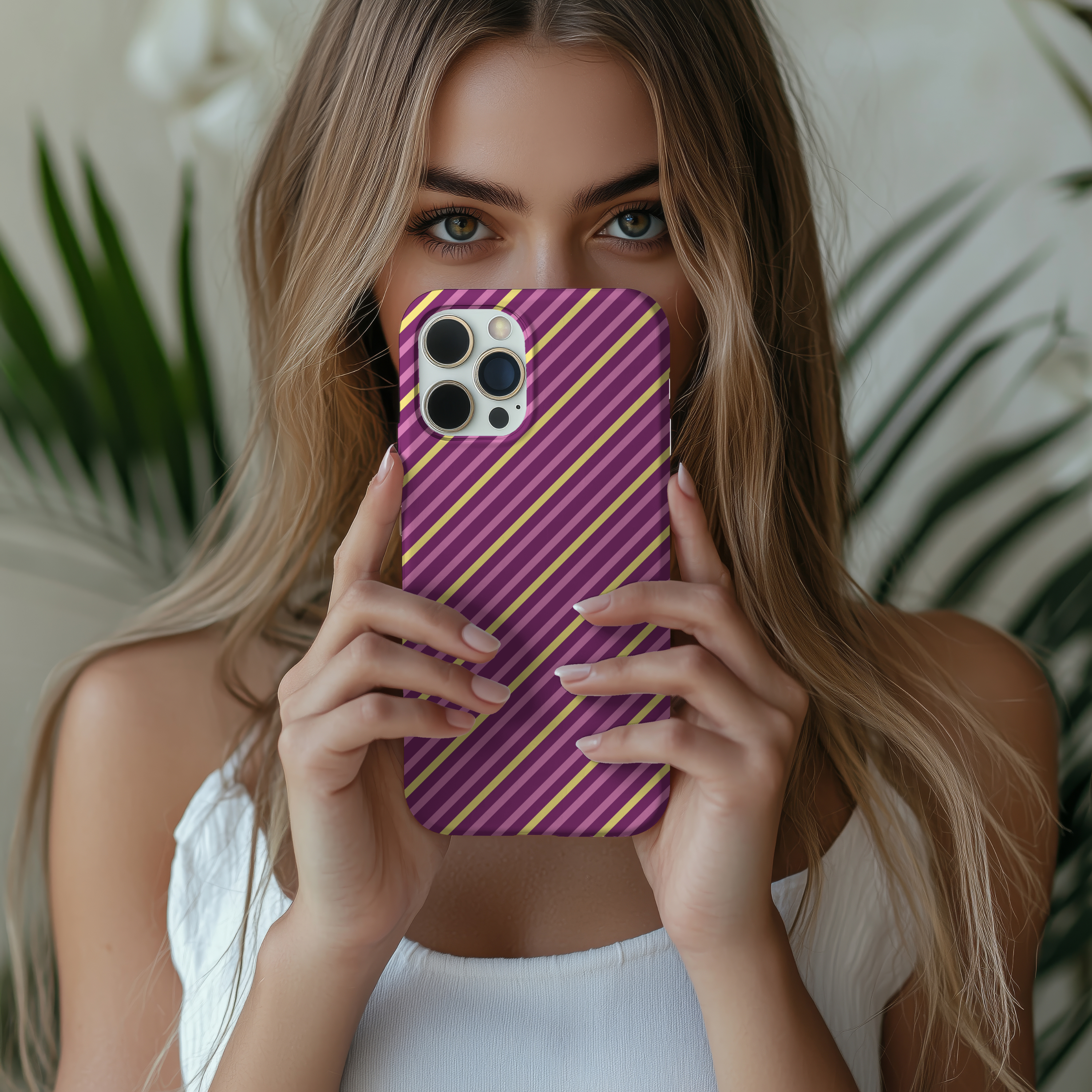 Stylish Impact Resistant Tough Phone Case With Bold Purple & Yellow Stripes For iPhone and Samsung