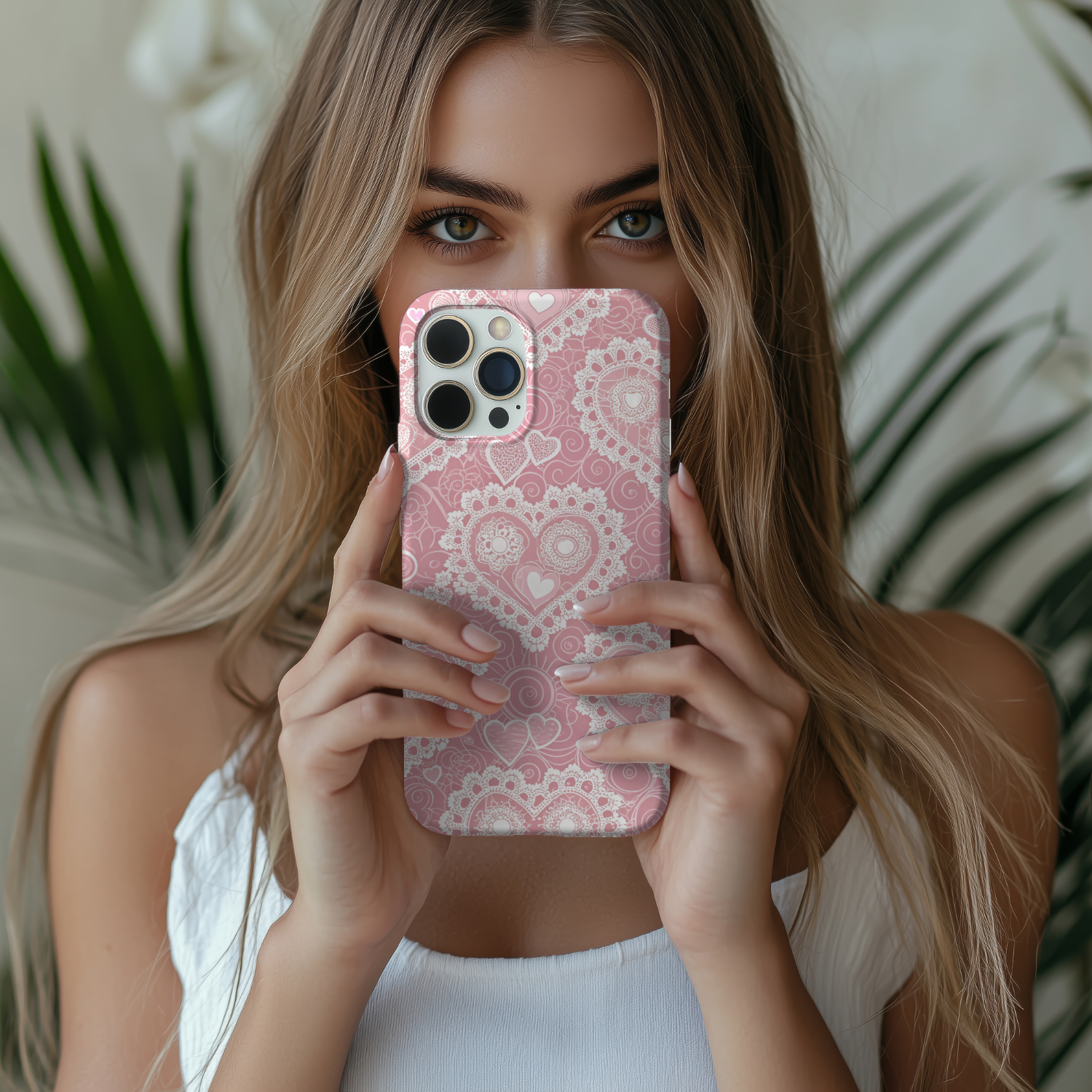Charming Pink Lace Heart Pattern Tough iPhone Samsung Case Cute Phone Cover, Gift for Her, Valentine's Day, Trendy Protection, Love Themed