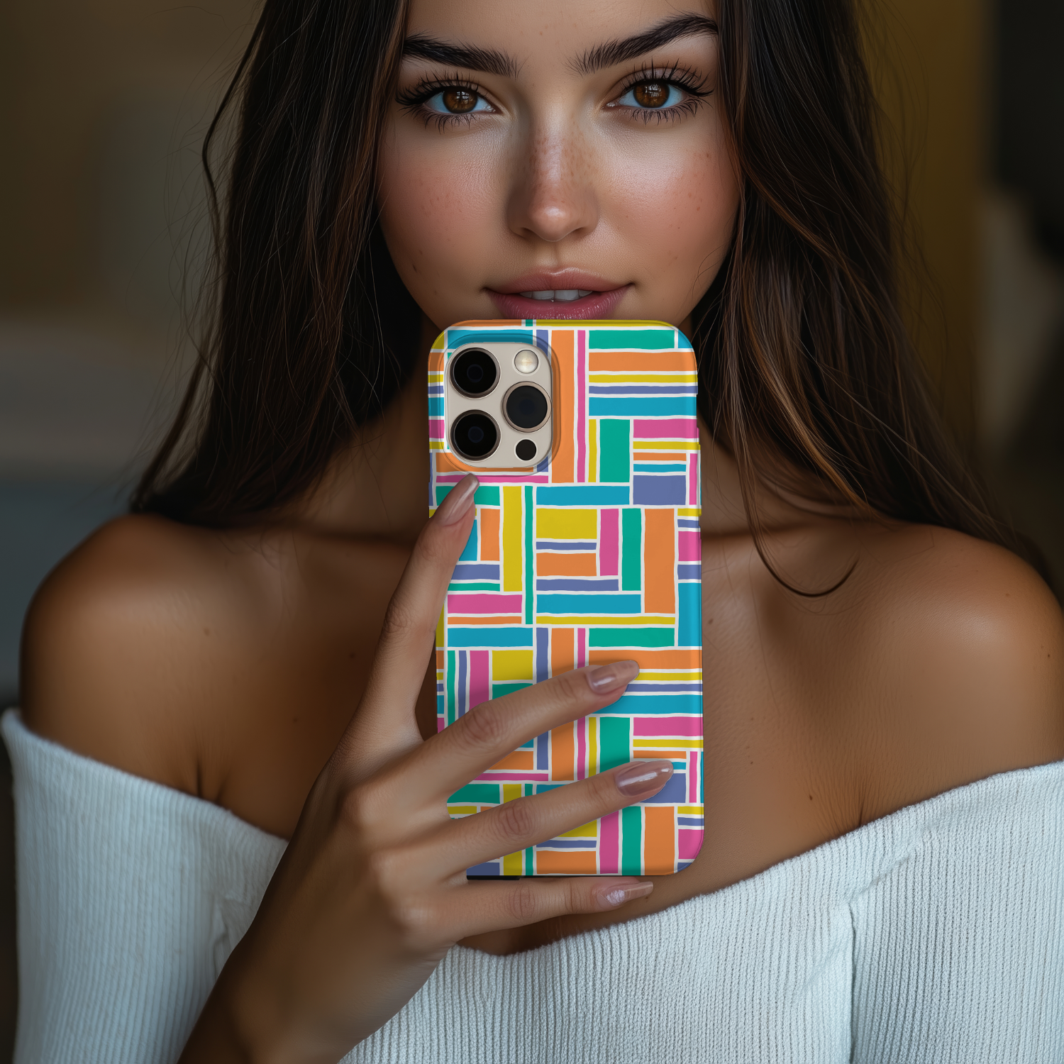 Colorful Tough iPhone Samsung Case Vibrant Blocks Pattern, Phone Accessory for Gift, Everyday Style, Protective Case, Fun Design