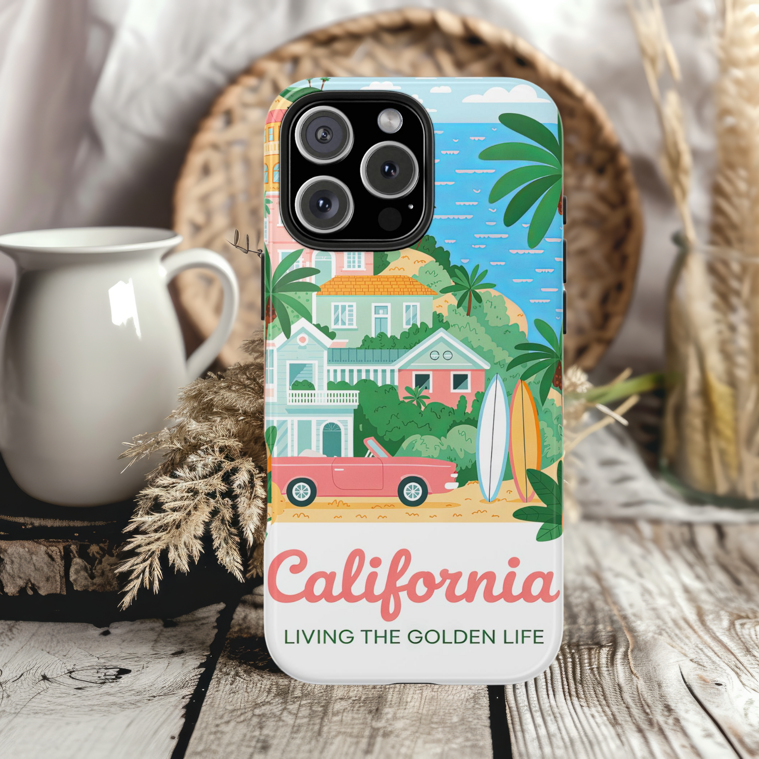 California Vibes Tough Phone Case Living the Golden Life, Beach Lover Gift, Summer Accessory, Travel Inspired, Durable Phone Cover
