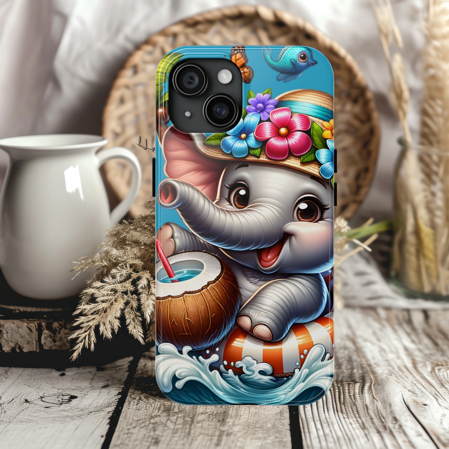 Cute Elephant iPhone Samsung Case, Tough Phone Case, Animal Lover Gift, Vibrant Summer Design, Kids Phone Accessory, Fun Beach Theme Case