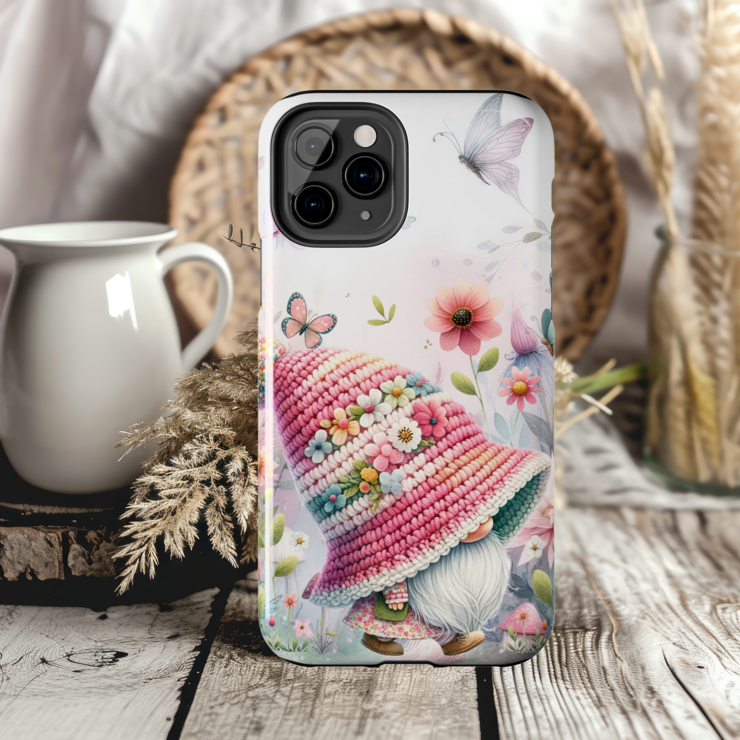 Cute Wispy Floral Gnome Phone Case, Cute Tough Accessory for Nature Lovers, Gifts for Her, Spring Vibes, Durable Protection, Cute iPhone Samsung Case
