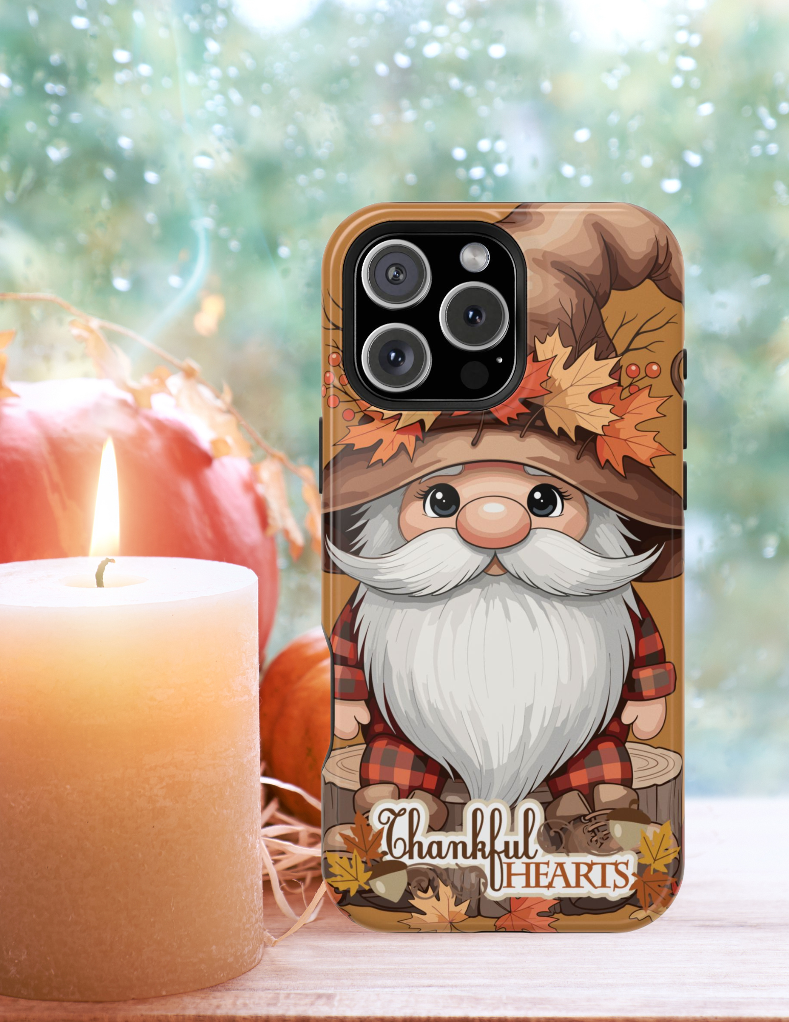 Thankful Hearts Impact-Resistant Phone Case, Fall Decor, Autumn Gift, Cute Gnome Case, Thanksgiving Accessory, Seasonal Phone Cover
