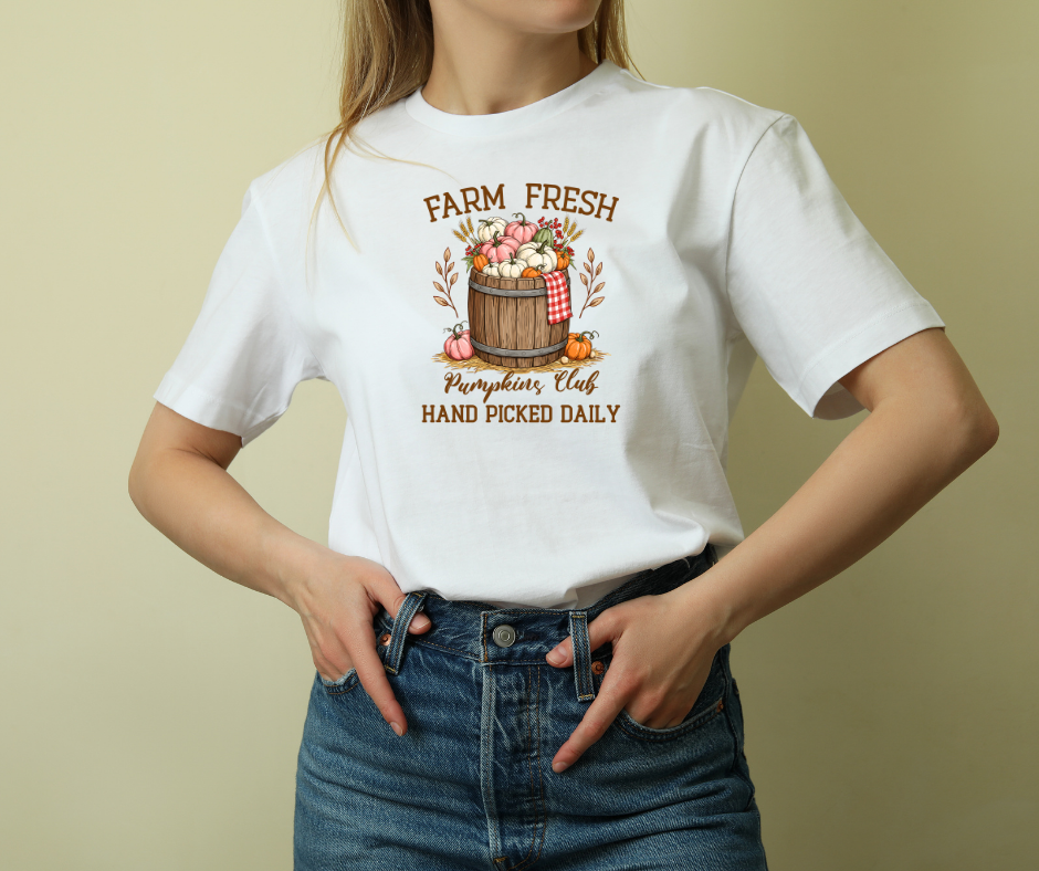 Farm Fresh Pumpkins Club Tee - Cozy Fall Style, Autumn Harvest Shirt, Gift for Pumpkin Lovers, Seasonal Apparel, Halloween Gathering Top