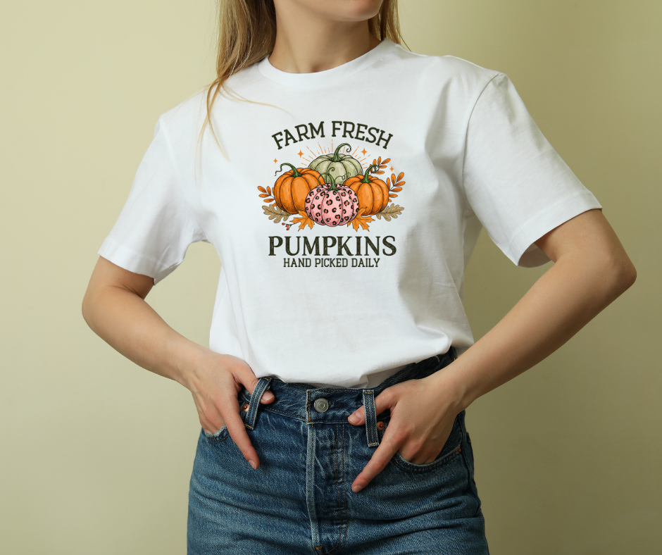 Farm Fresh Pumpkins Heavy Cotton Tee, Autumn T-Shirt, Fall Festival Shirt, Thanksgiving Apparel, Pumpkin Lover Gift