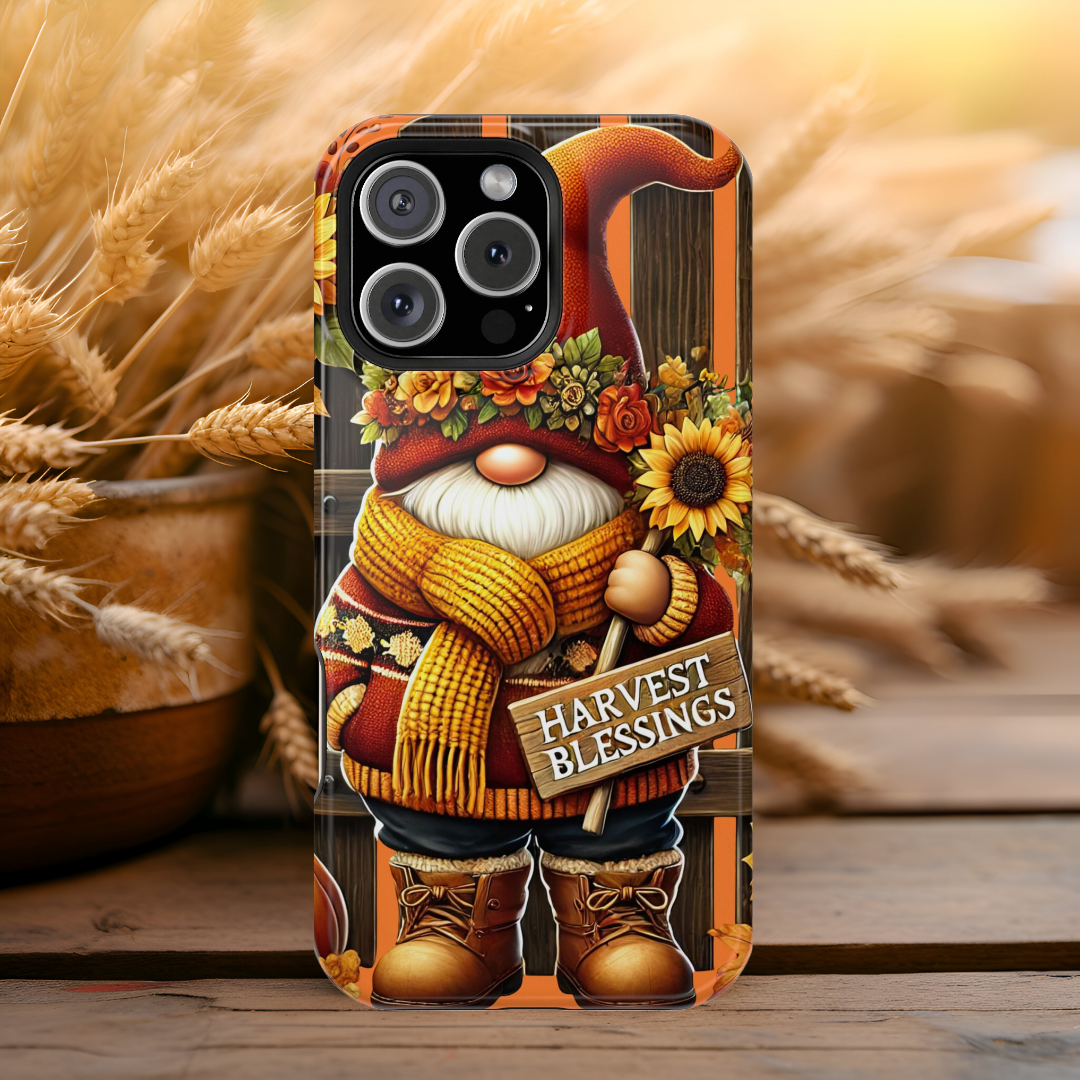 Harvest Blessings Phone Case - Fall Gnome Design, Custom Phone Cover, Cute Autumn Accessory, Gift for Gnome Lovers, Seasonal Artwork