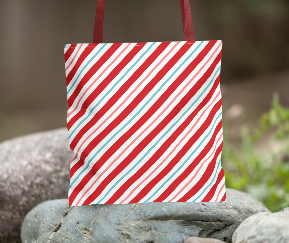 Festive Striped Candy Cane Tote Bag, Holiday Gift, Eco-Friendly Shopping Bag, Christmas Accessory, Reusable Gift Bag