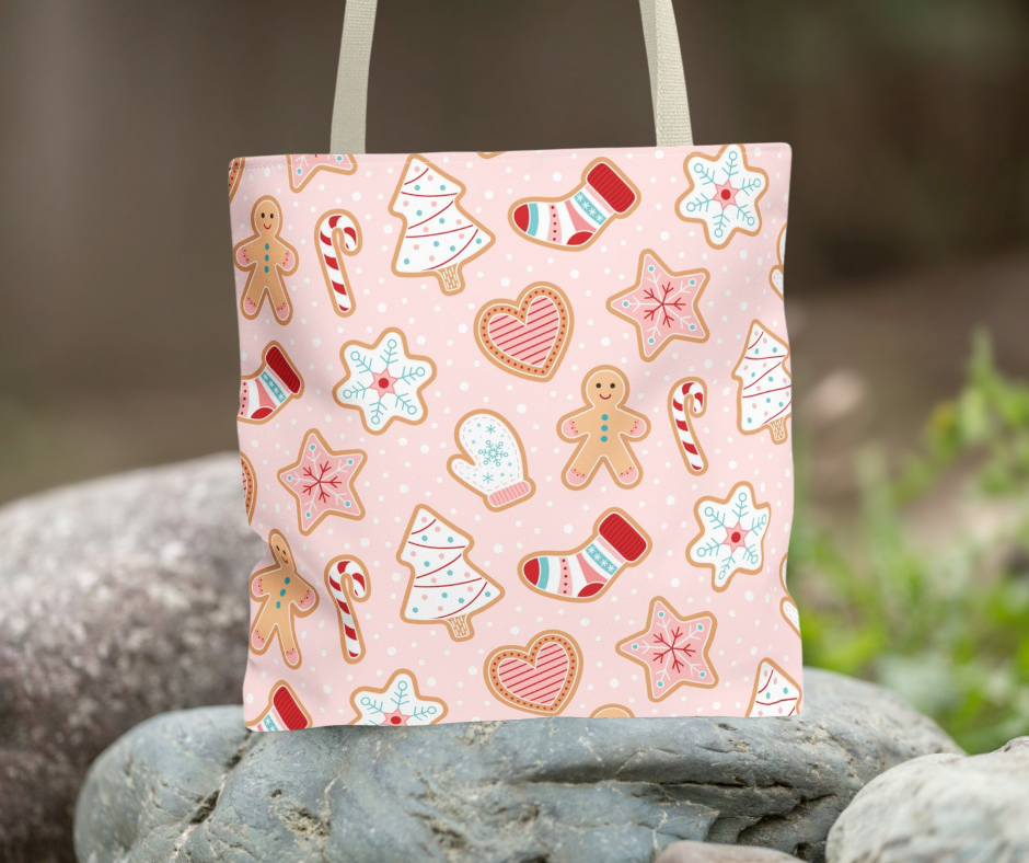Festive Tote Bag, Christmas Shopping Bag, Cute Holiday Gift, Reusable Grocery Bag, Winter Vibes Accessory