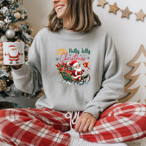 Festive Holiday Sweatshirt with Santa Design, Christmas Gift, Cozy Sweat, Crewneck, Great for Winter Gatherings