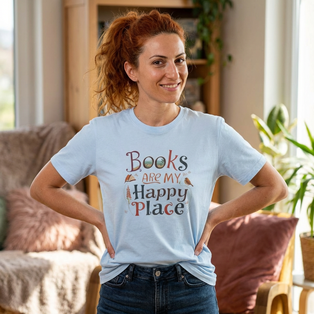 Books Are My Happy Place T-Shirt — Book Lover Graphic Tee