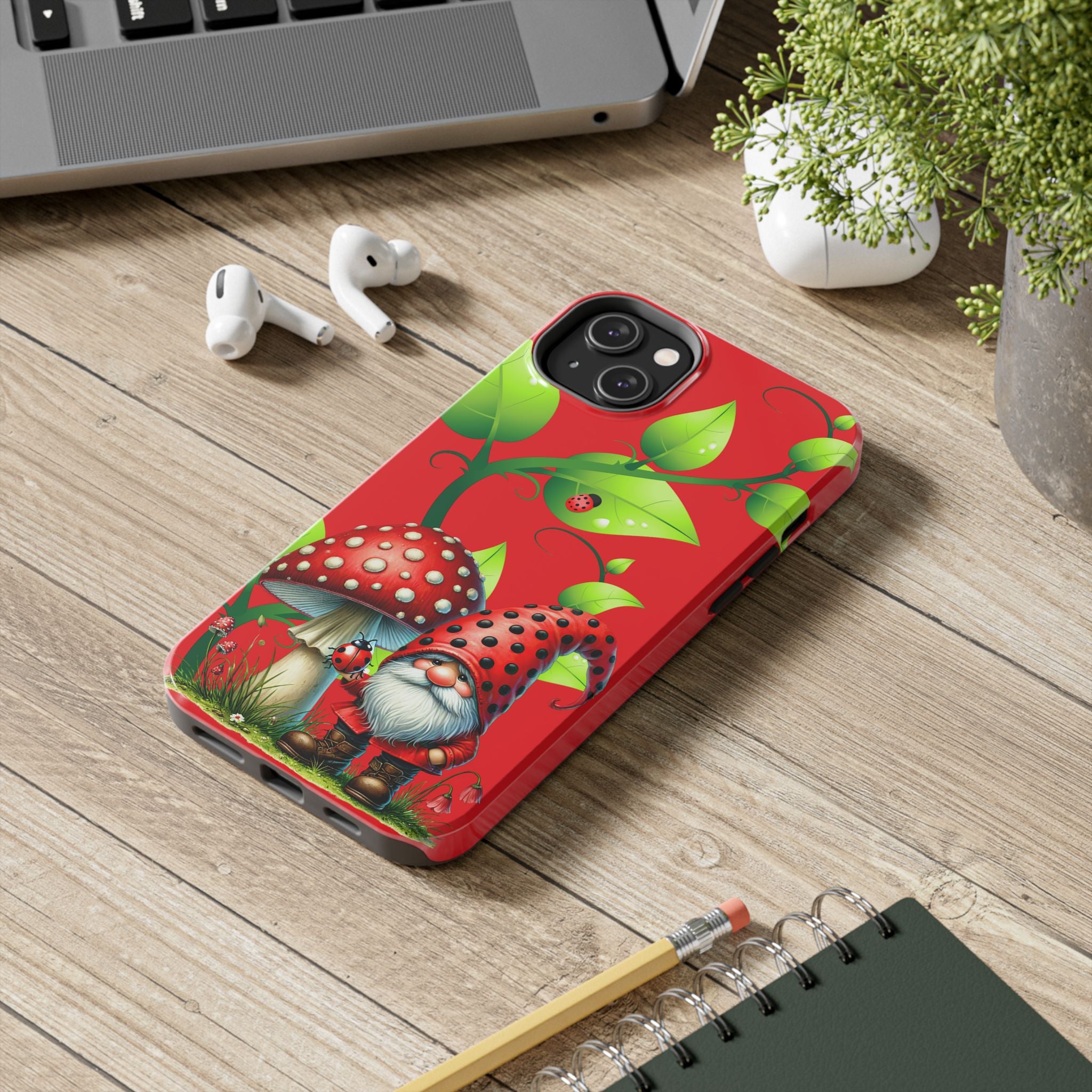 Red Ladybug Mushroom Gnome Phone Case Tough Design For iPhone Samsung Impact Resistant Cover