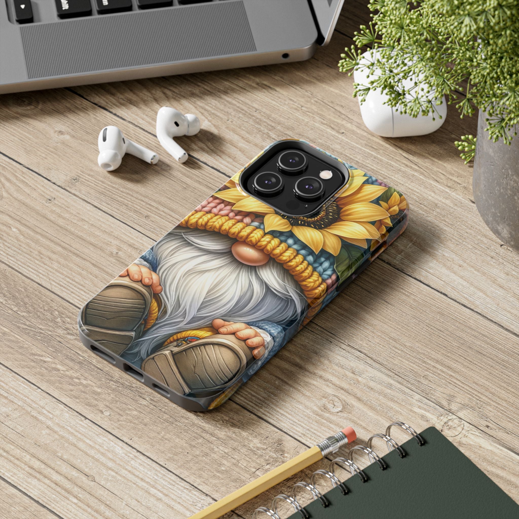 Gnome with Sunflower Tough Impact Resistant Phone Case Cute & Whimsical Protection iPhone Samsung Cover
