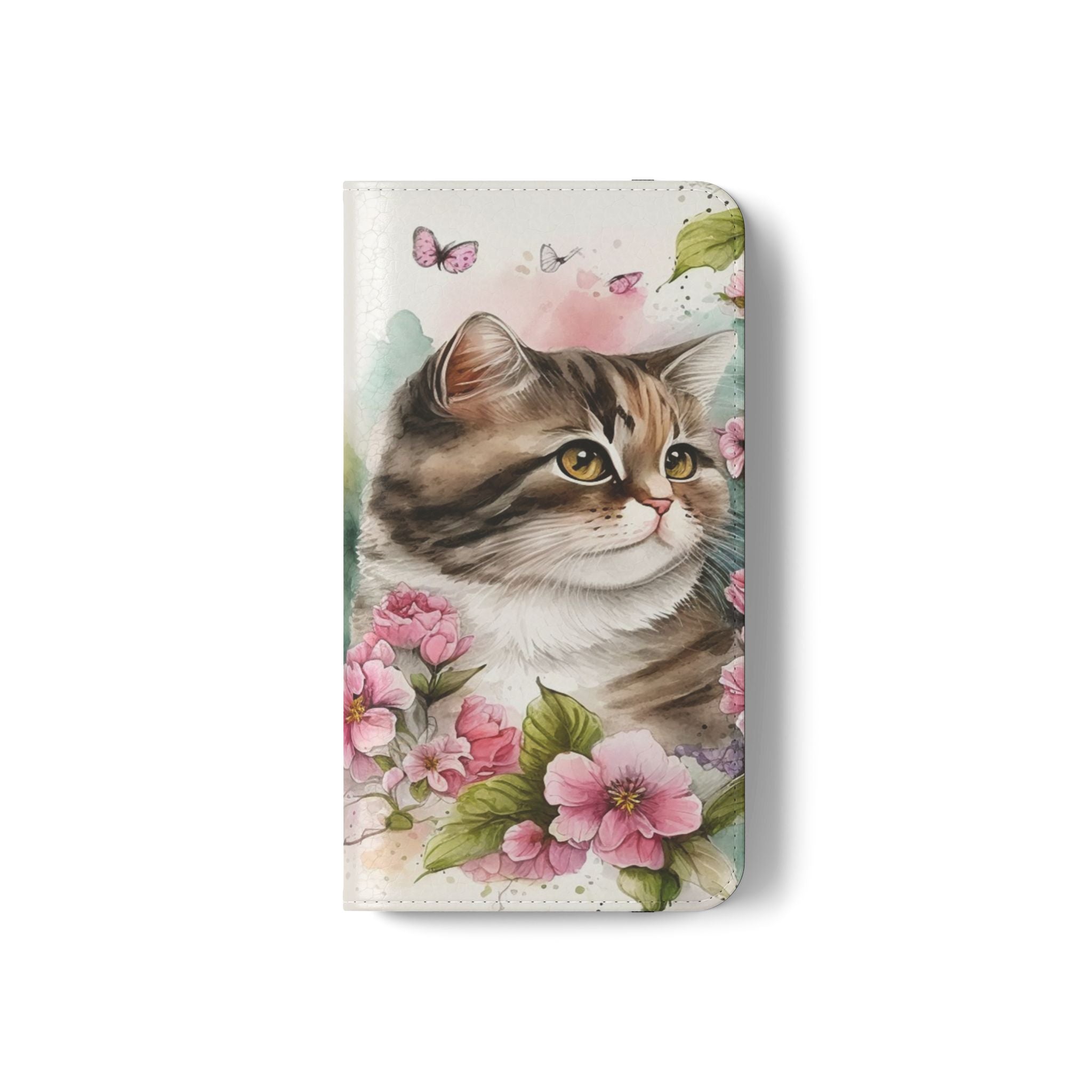 Kitten Floral Flip Mobile Phone Case