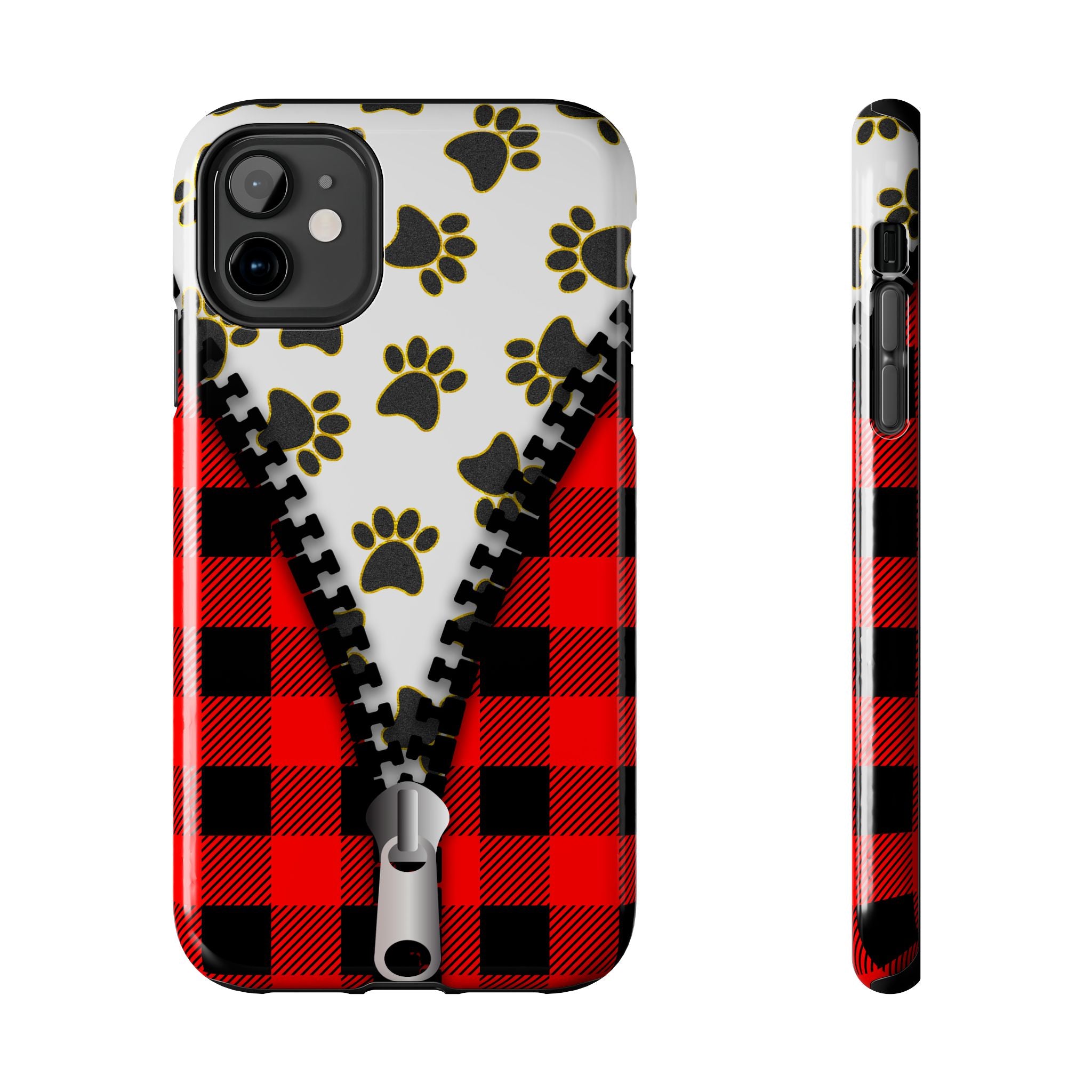 Zipper Flannel Look Dog Print Phone Case