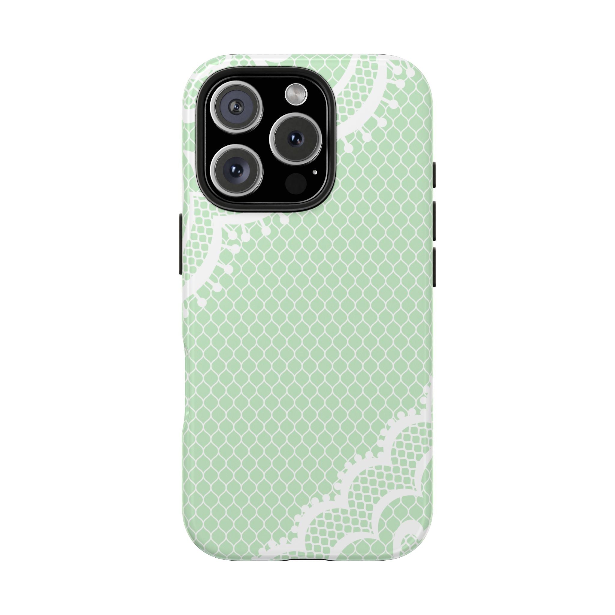 Stylish Protective Impact Resistant Phone Case with Elegant Pale Green Lace Design iPhone Samsung Cover