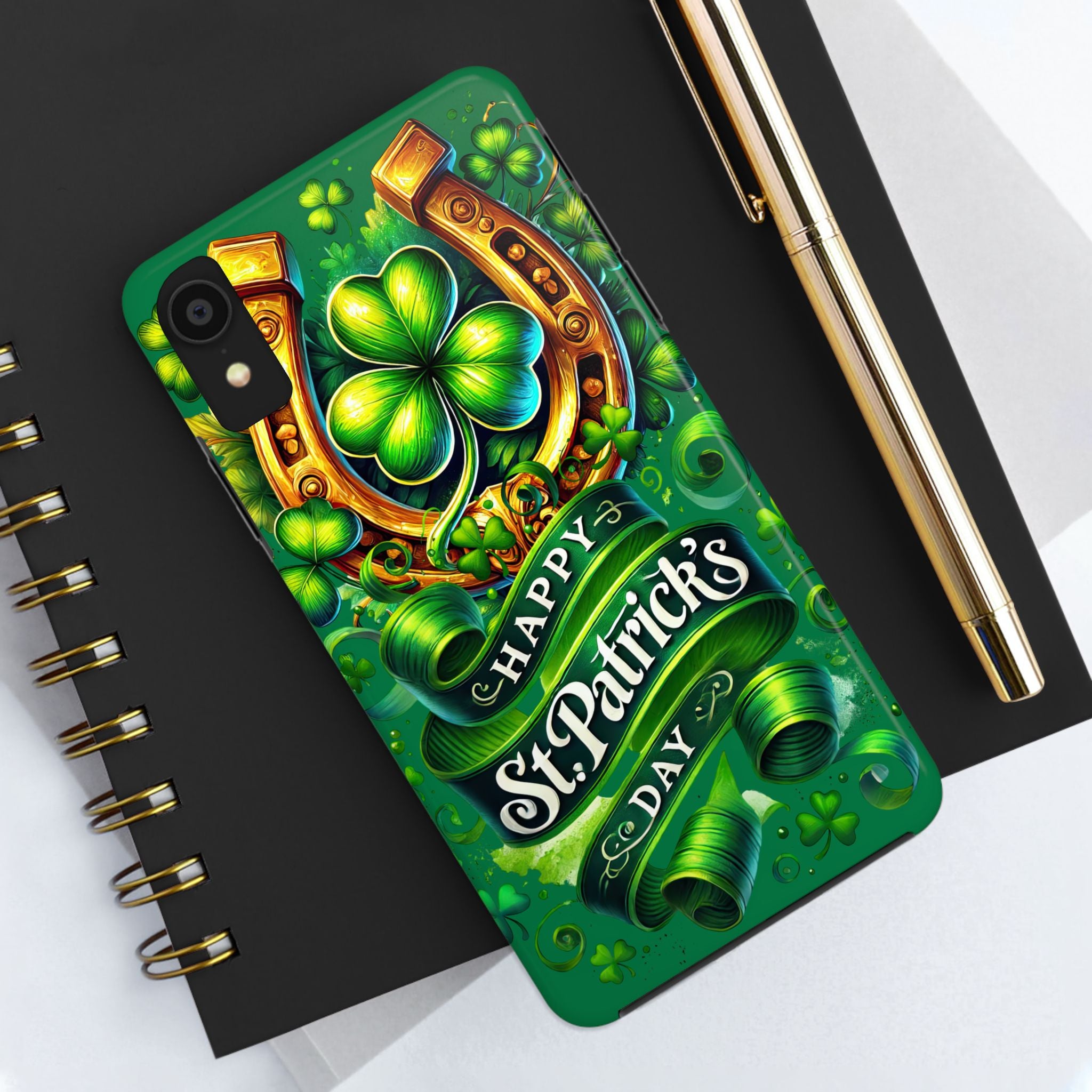 St. Patrick's Day Tough Phone Case - Lucky Horseshoe & Shamrocks