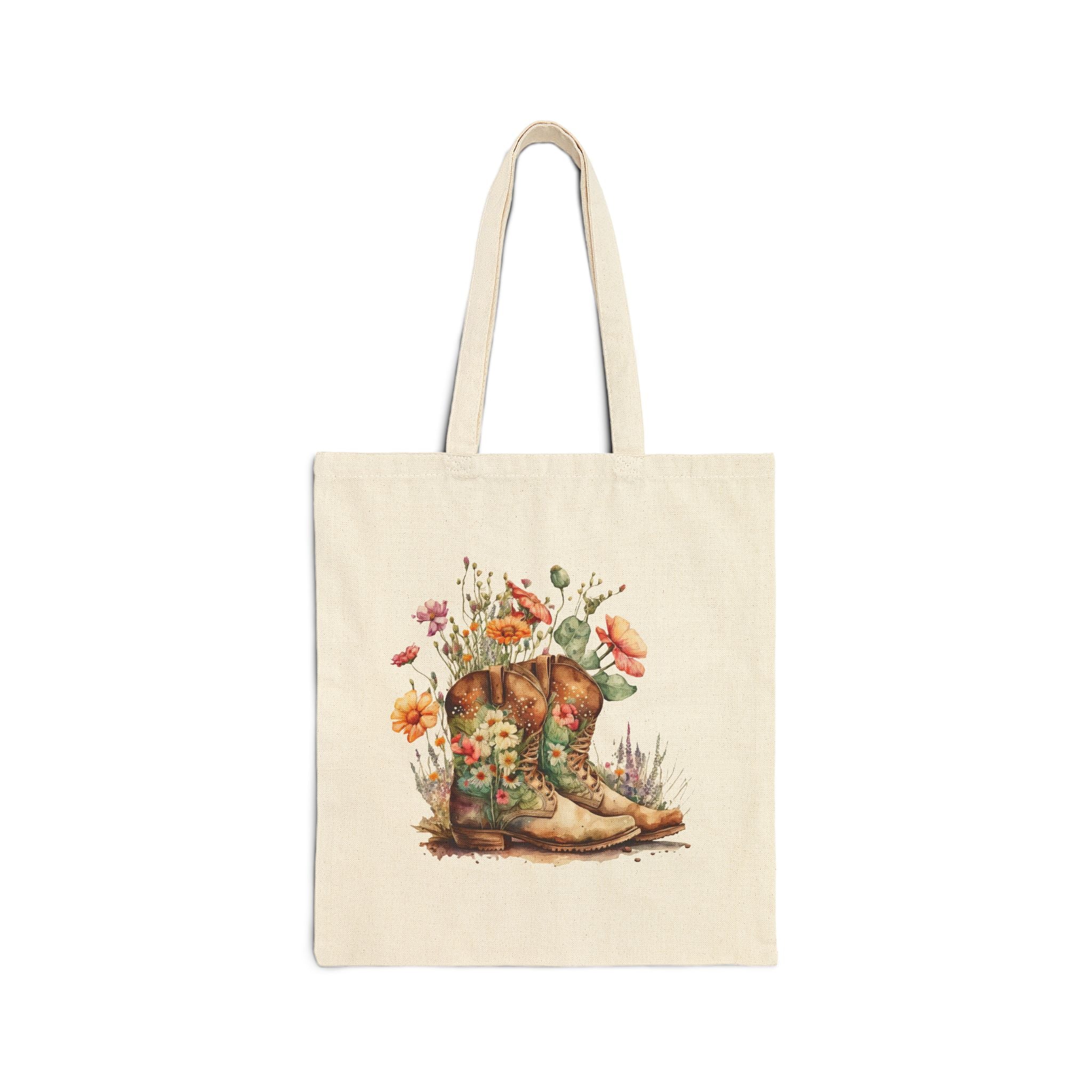 Cowgirl Floral Boots Cotton Canvas Tote Bag