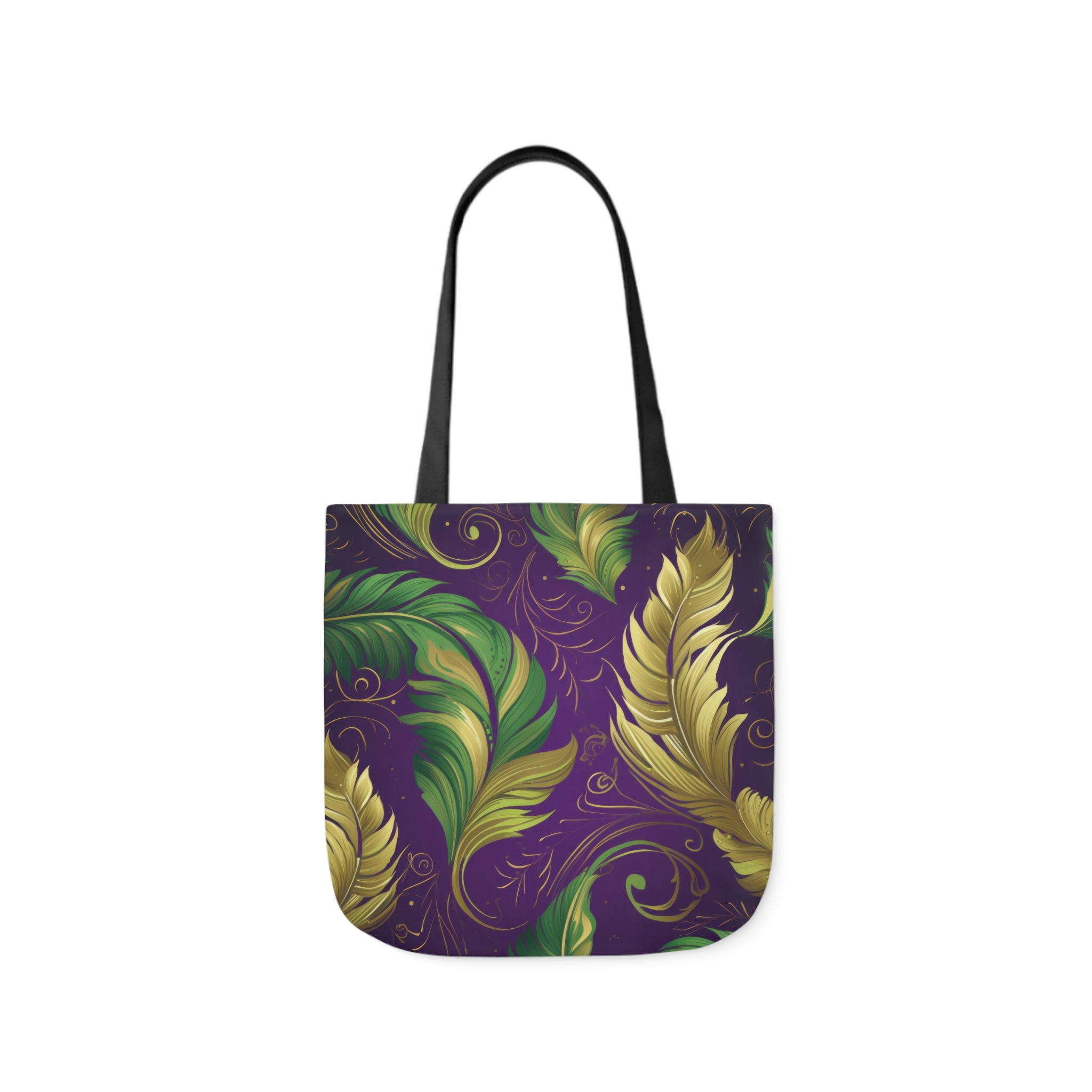 Green & Gold Flower On Purple Canvas Tote Bag