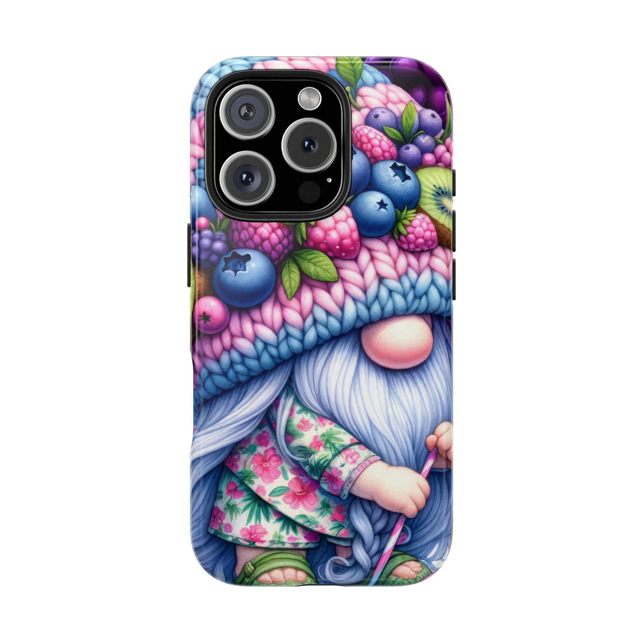 Colorful Granny Gnome Phone Case, Tough iPhone Samsung Case, Berry-Themed Protector, Unique Gift for Nature Lovers, Perfect for Birthdays & Holidays