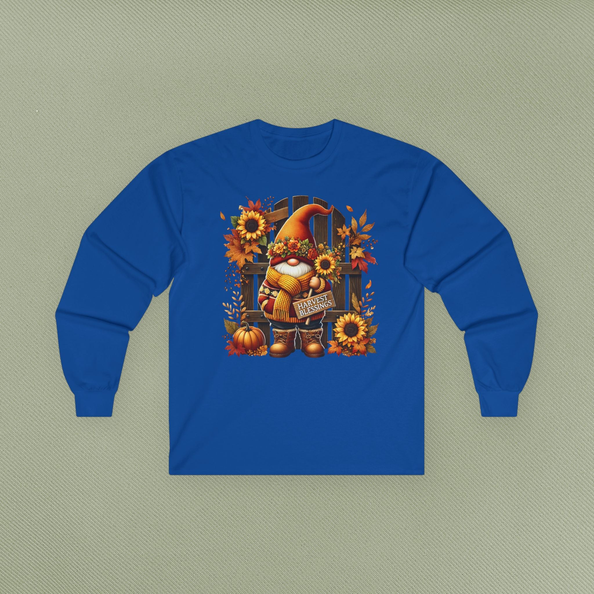 Autumn Gnome Long Sleeve Tee, Fall Fashion Top, Cozy Apparel for Harvest, Gift for Halloween & Thanksgiving