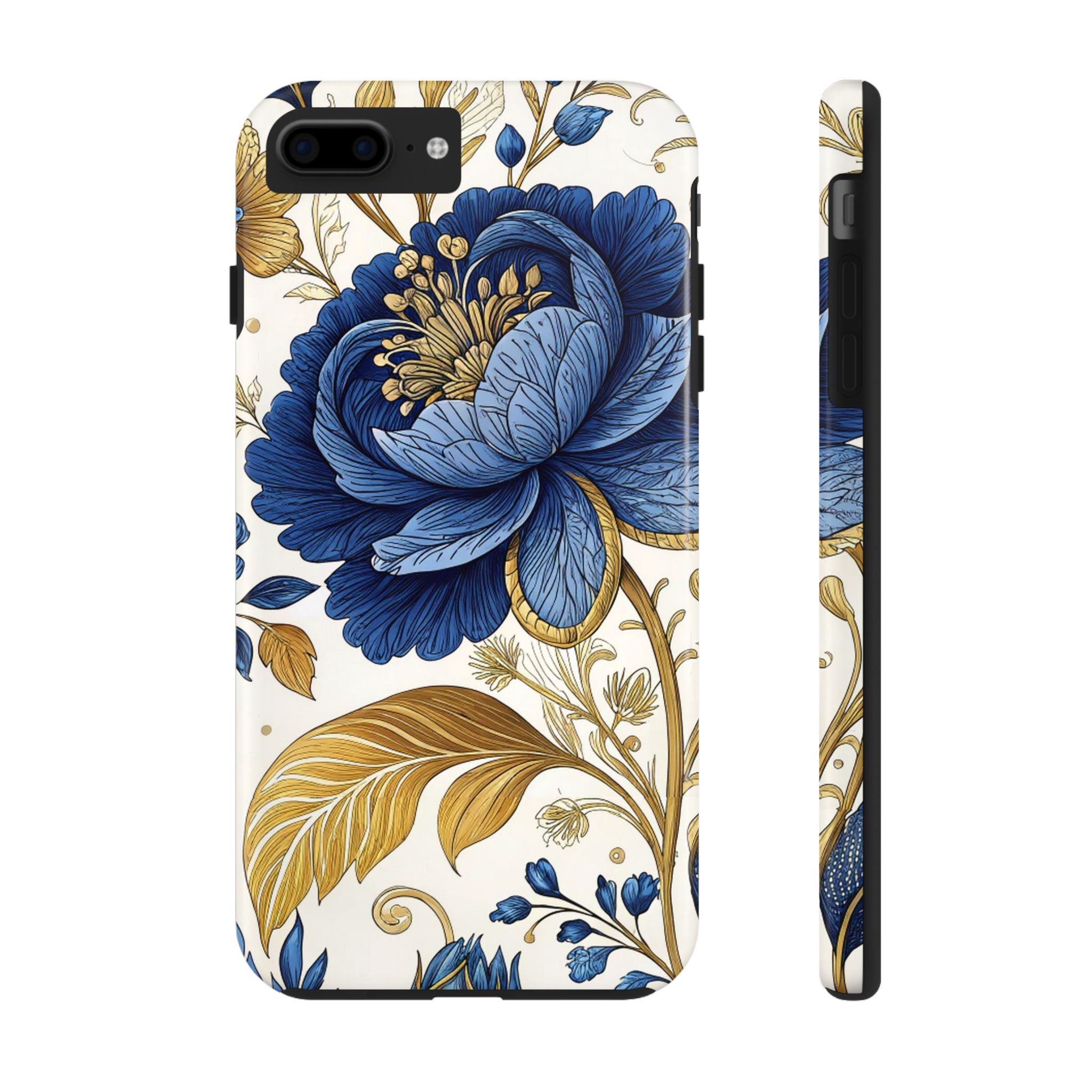 Floral Tough Impact Resistant Phone Case Elegant Blue Peony Design iPhone Samsung Cover