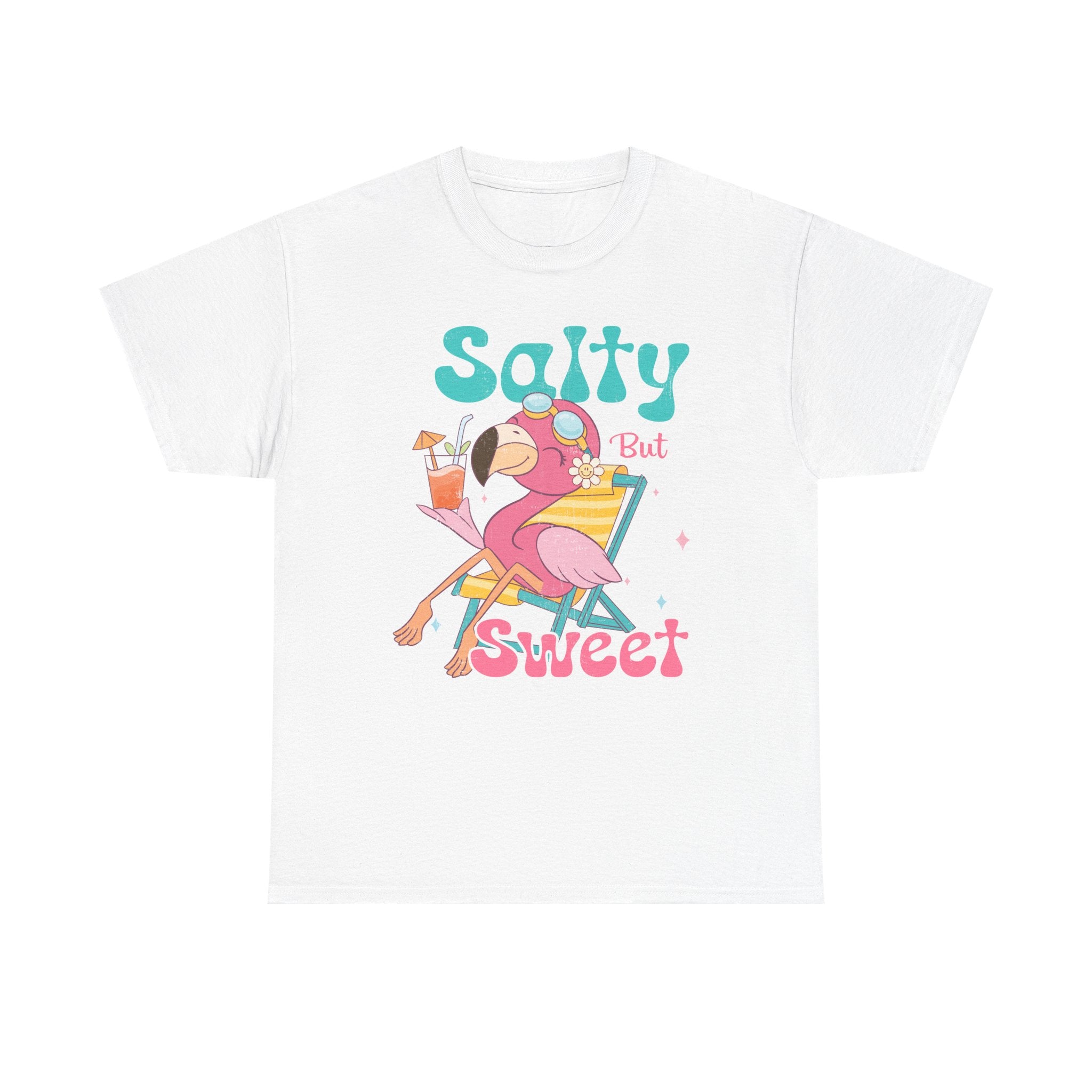 Salty But Sweet Flamingo Tee Heavy Cotton T-Shirt for Fun Summer Beach Vibes