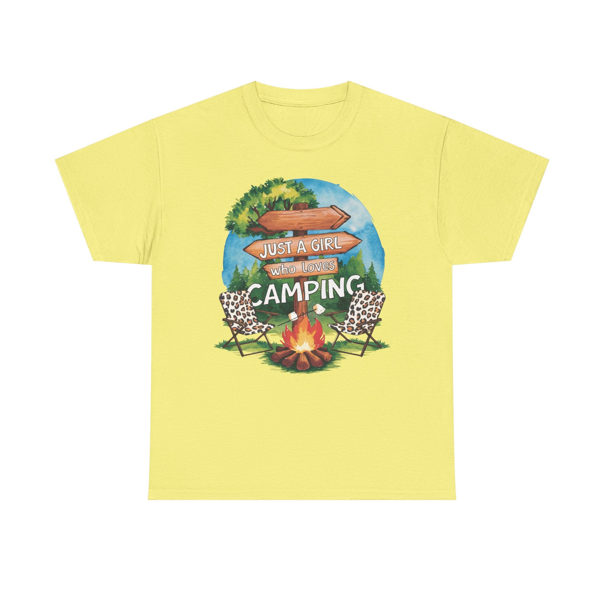 Just a Girl Who Loves Camping Heavy Cotton Tee Adventure Outdoor T-Shirt