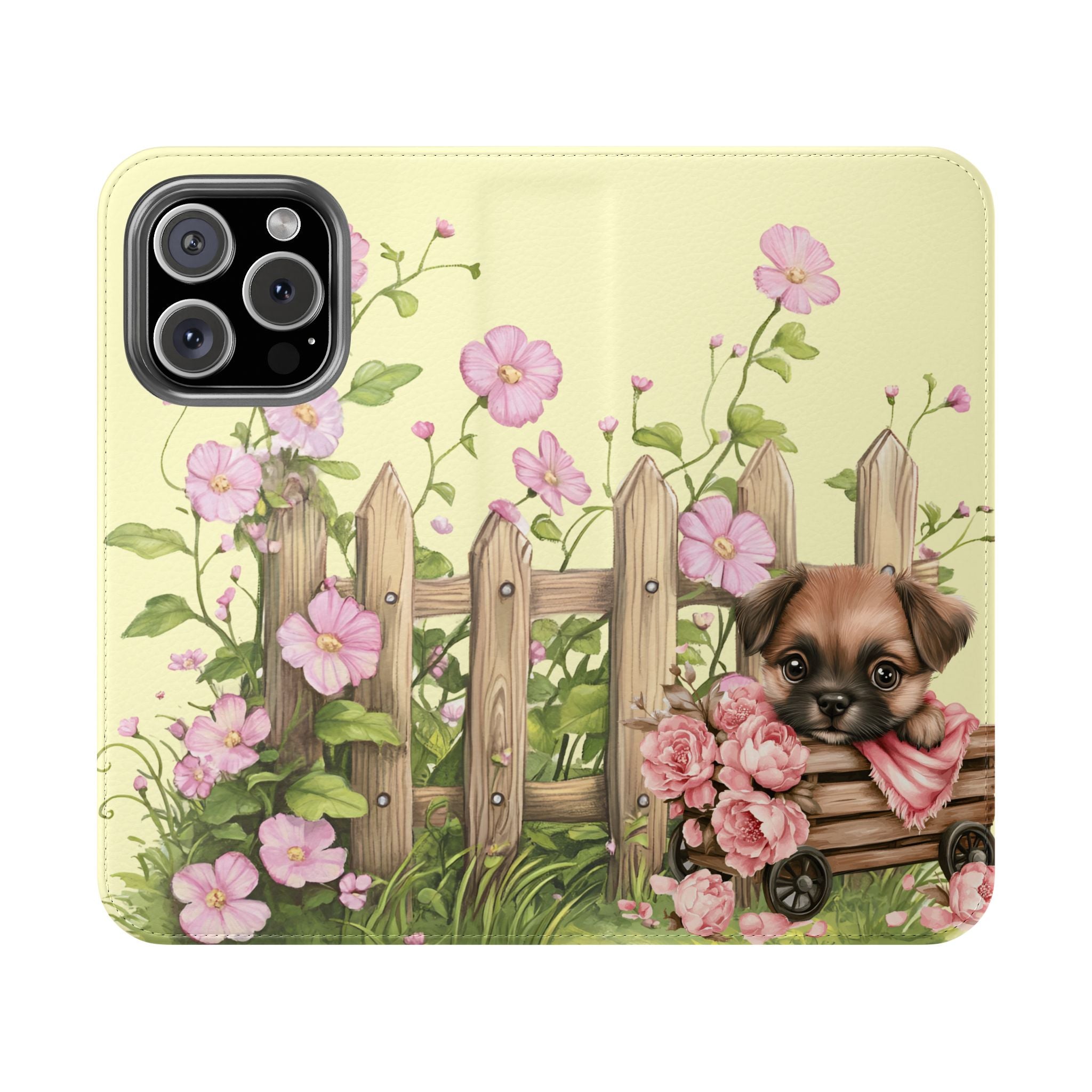 Cute Puppy Flip Case, iPhone Samsung Wallet, Pet Lover Gift, Floral Design, Cute Animal Accessory, Unique Phone Case