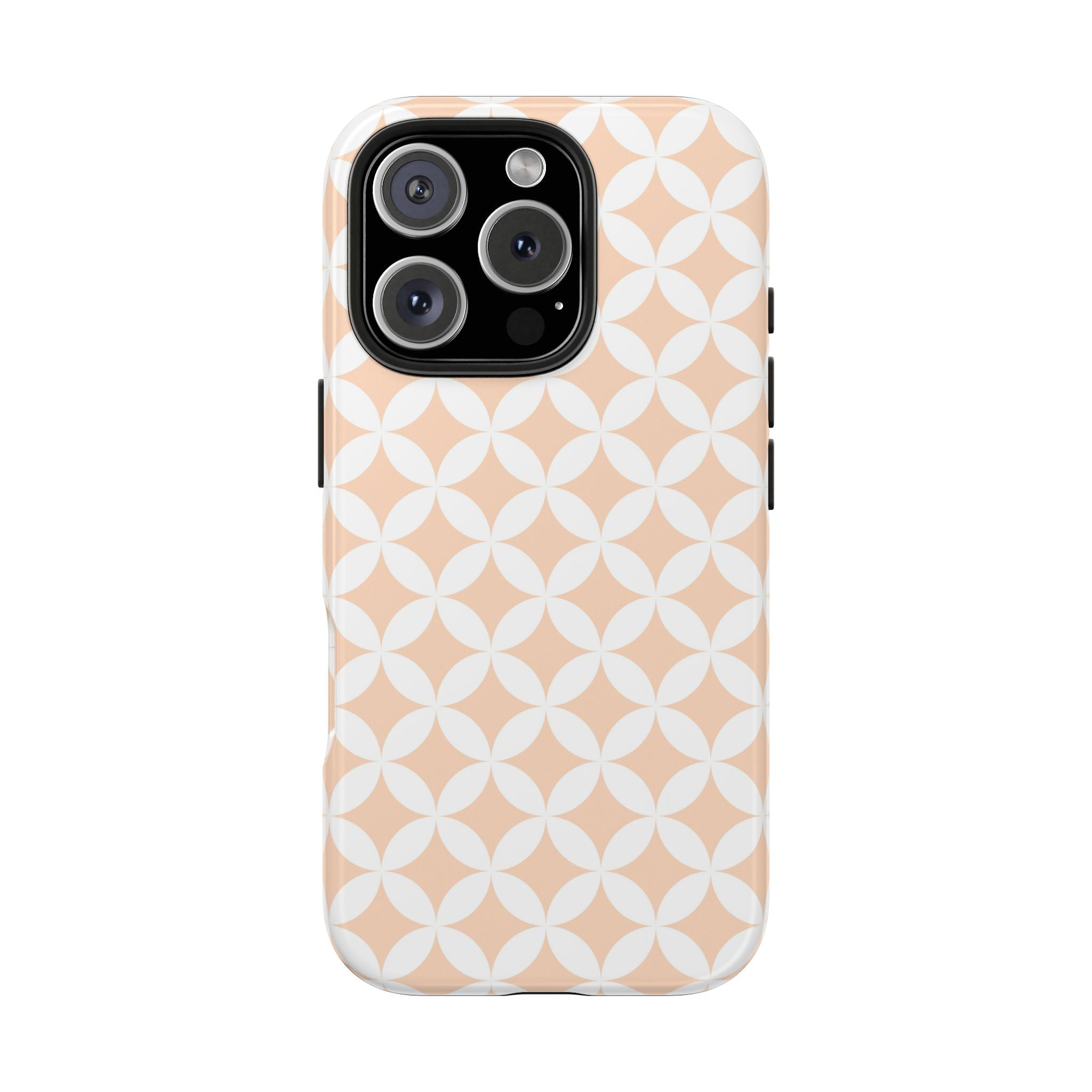 Stylish Peach Diamond Impact Resistant Tough iPhone Samsung Case Elegant Chic Pattern Design
