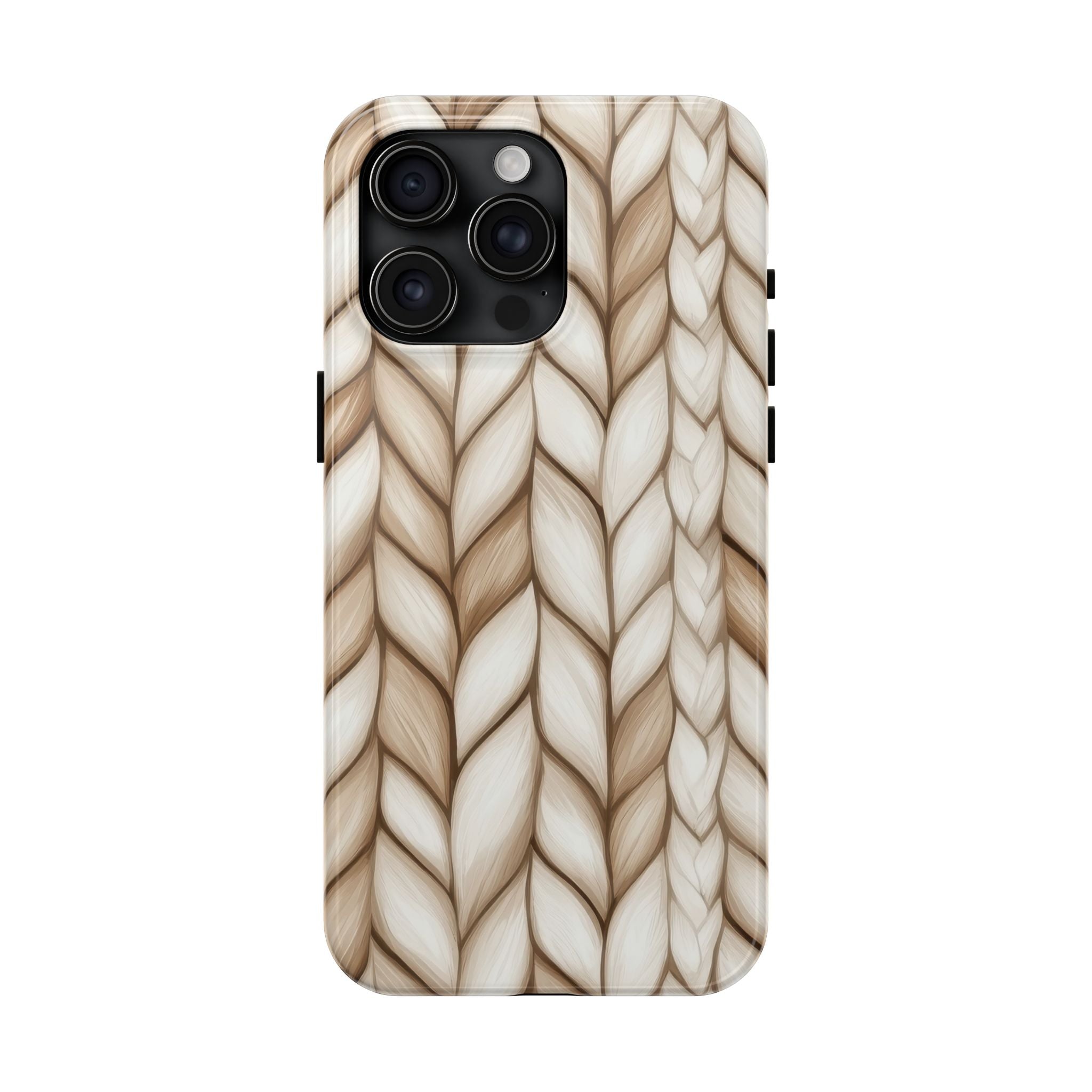 Beige & White Knit Look Tough Mobile Phone Case