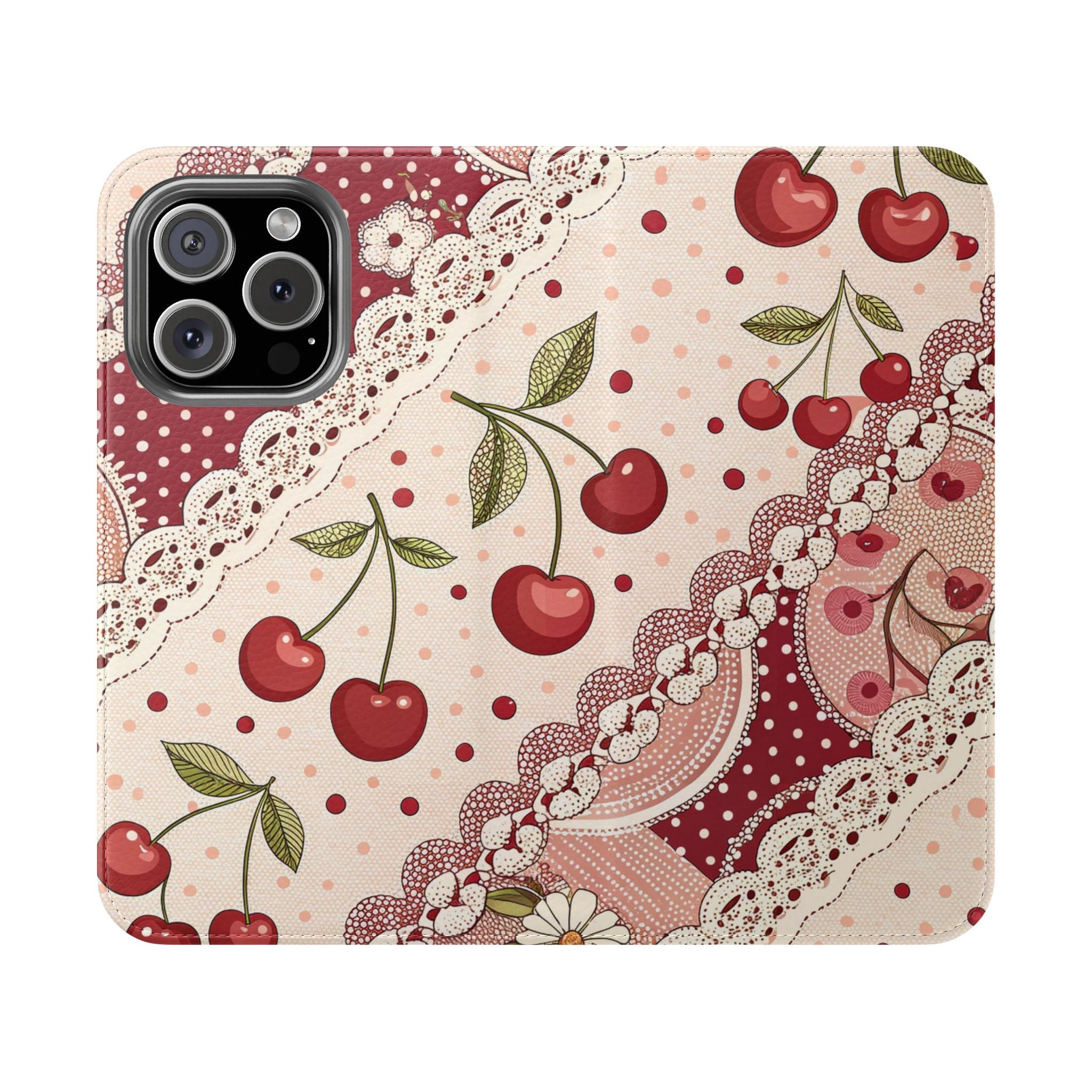 Cherry Blossom Flip Case Stylish iPhone Samsung Cover with Card Slots
