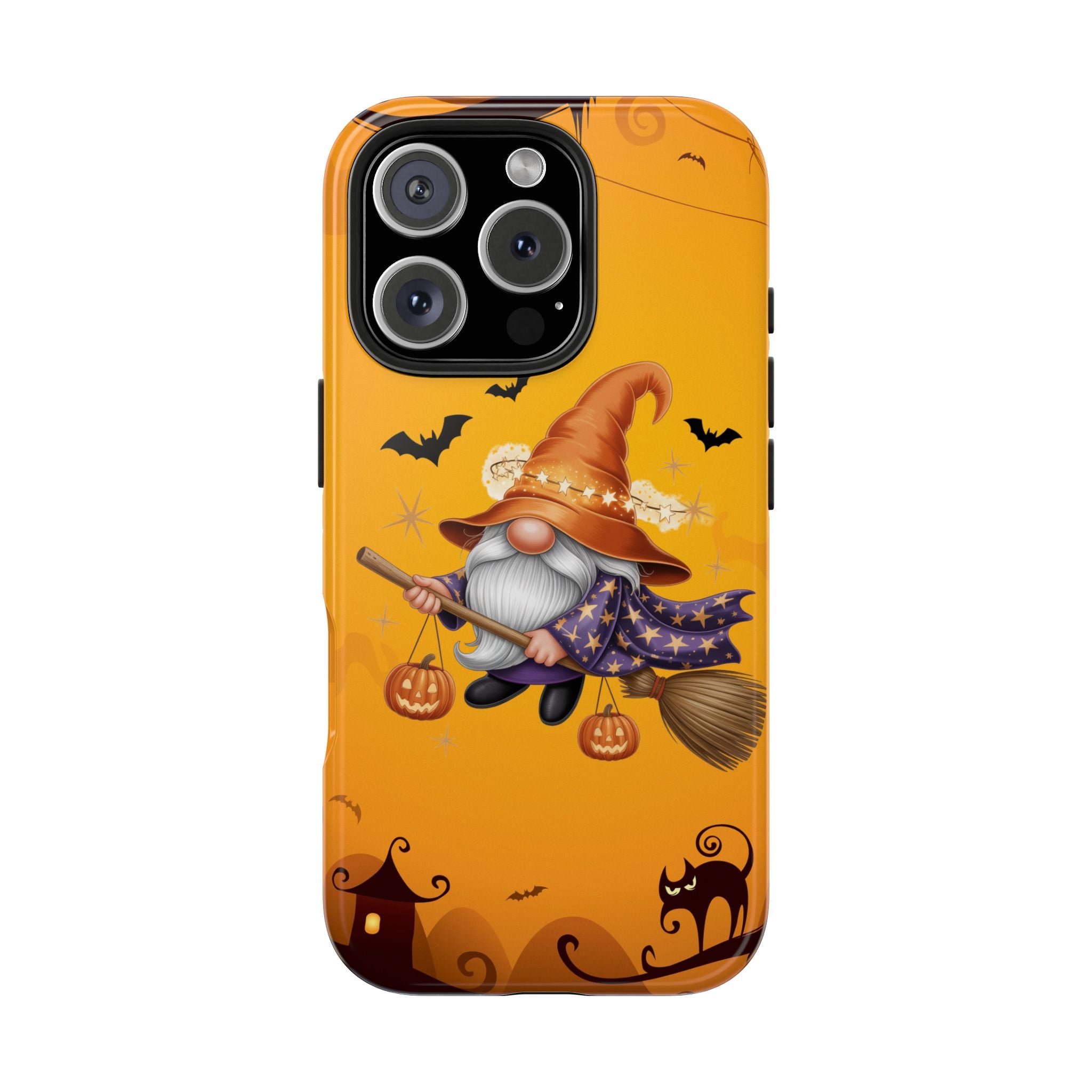 Halloween Gnome Phone Case, Tough Mobile Cover, Fall Decor, Witchy Accessories, Gift for Halloween Lovers, Pumpkin and Cat Design