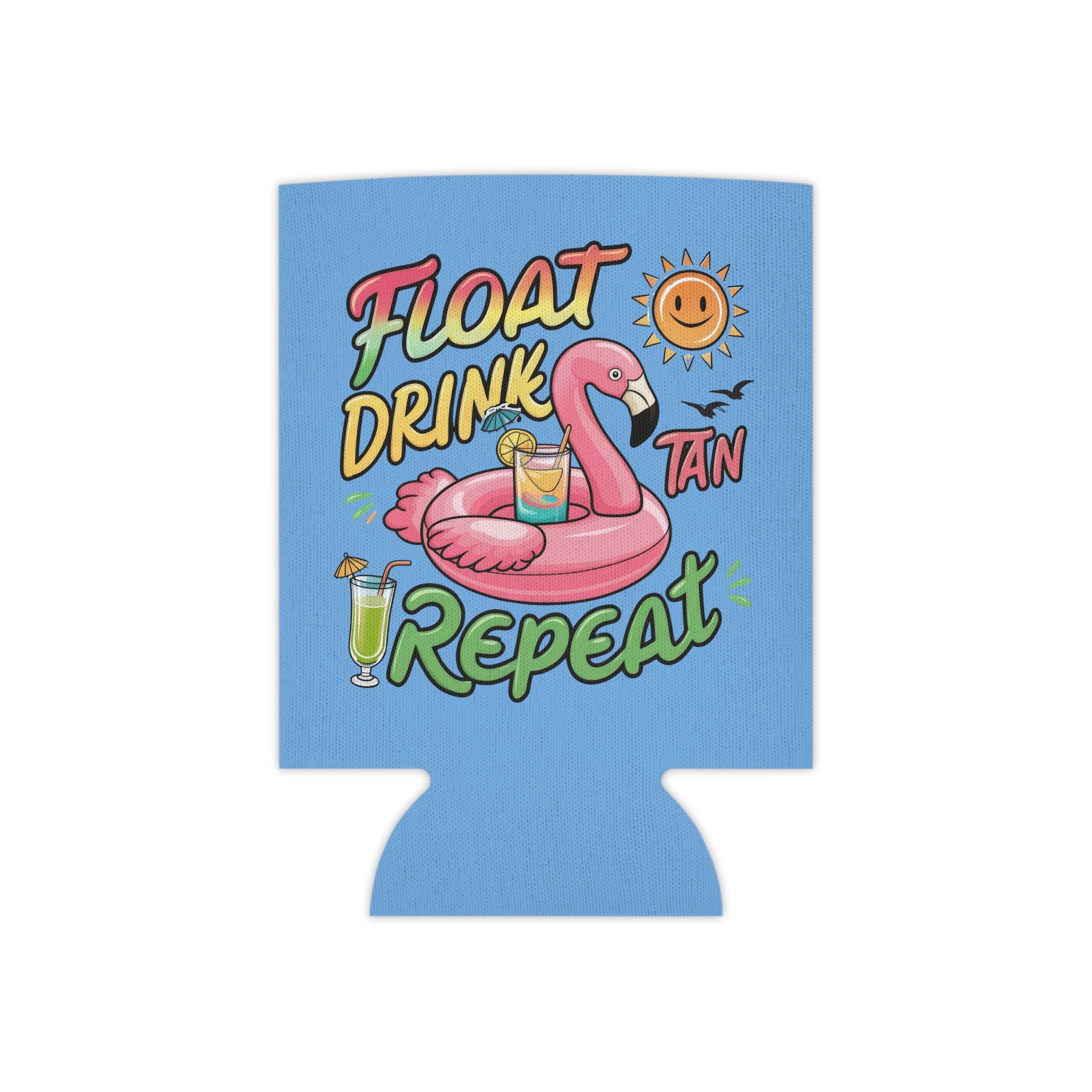 Fun Flamingo Can Cooler Float Drink Tan Repeat Perfect for Summer and Pool Parties