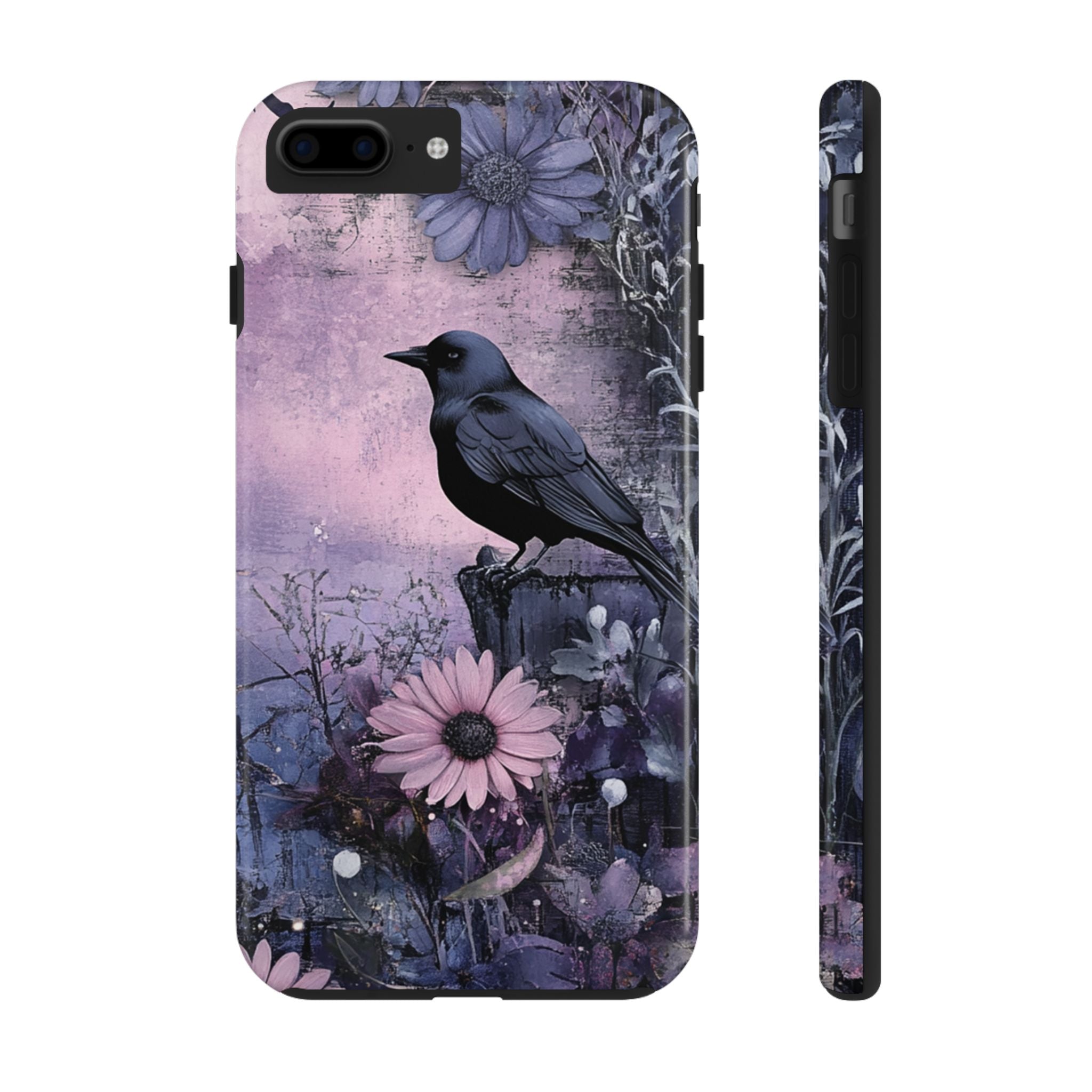 Floral Purple Hues Raven Bird Tough Impact Resistant Phone Case Vibrant Art for Nature Lovers iPhone Samsung Cover