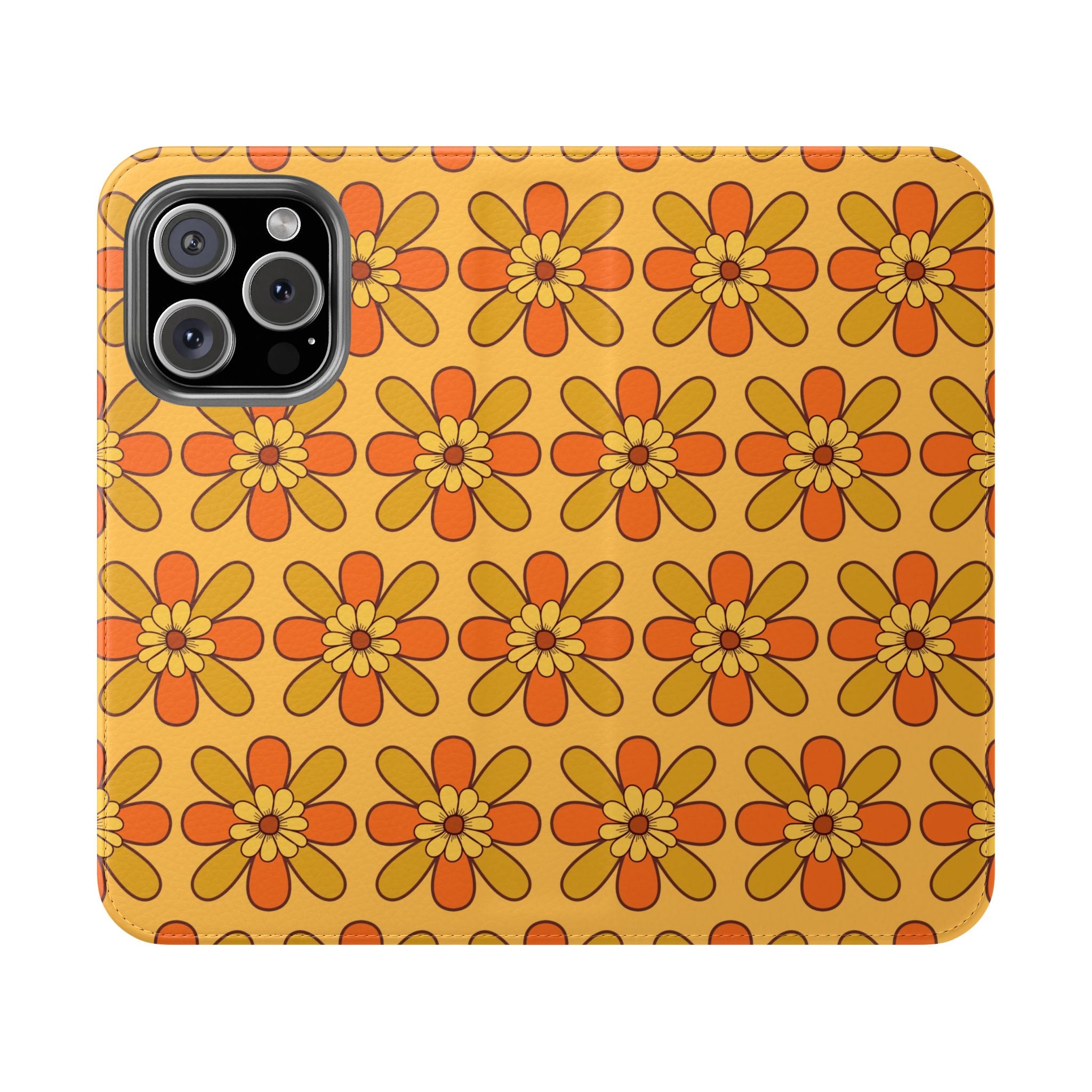 Flower Power Flip Case Stylish Phone Wallet with Floral Yellow & Orange Design