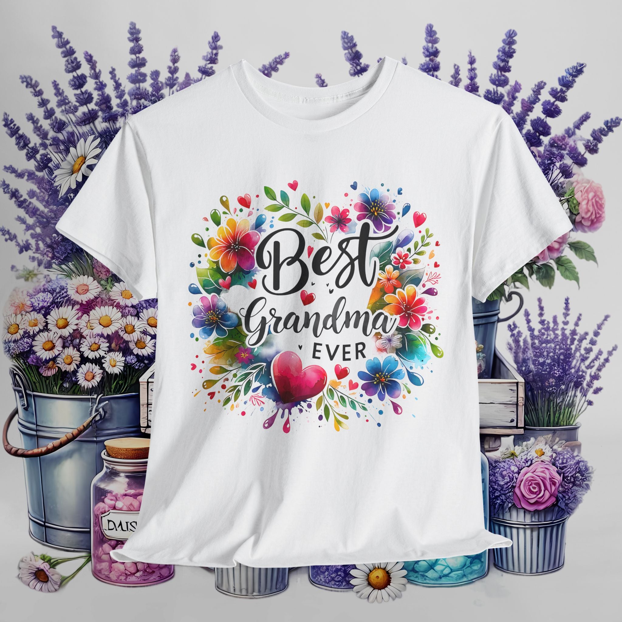 Best Grandma Ever Floral Heavy Cotton Tee Gift For Mother's Day