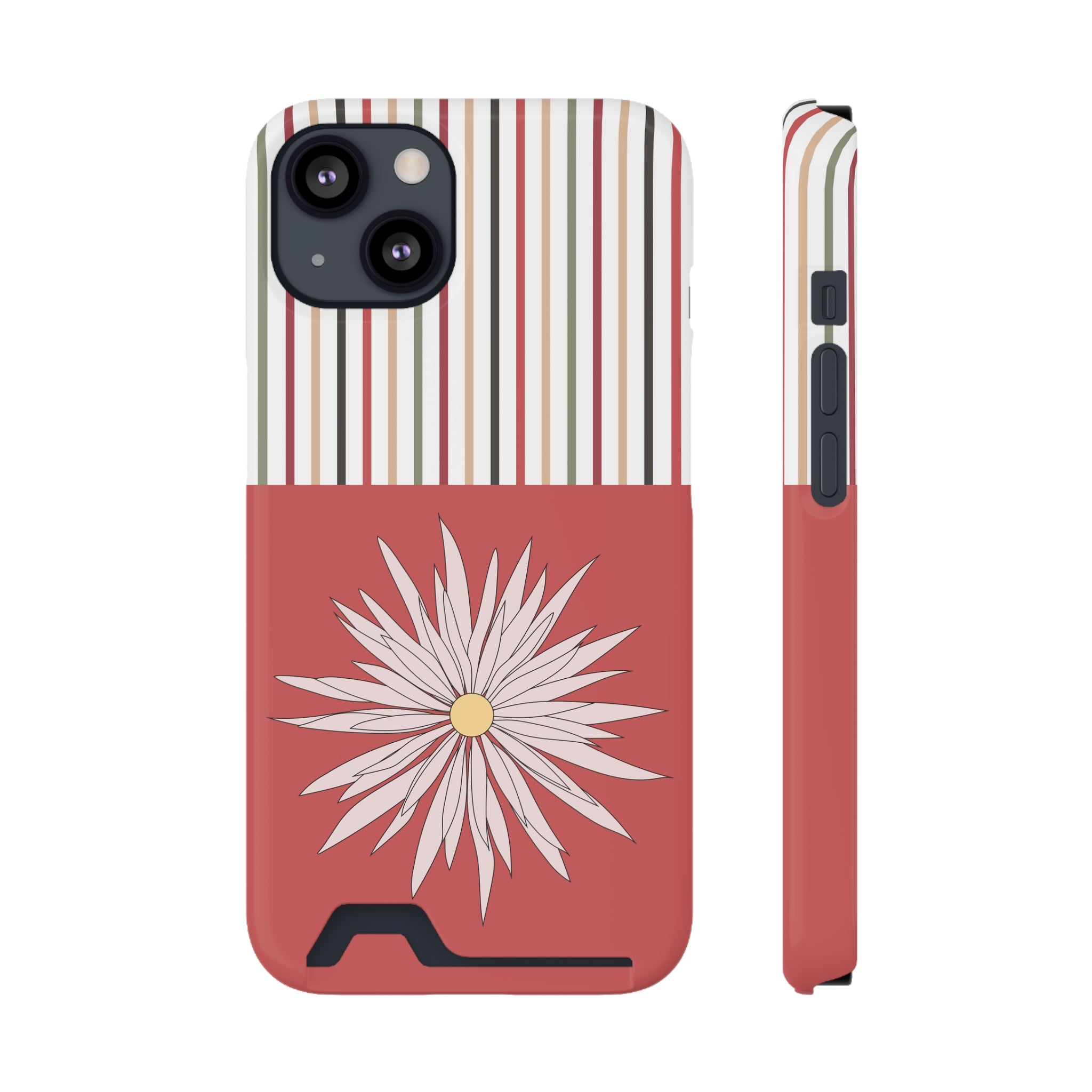 Floral Mixed Solid & Stripes Phone Case with Card Holder - Stylish and Functional for Everyday Use