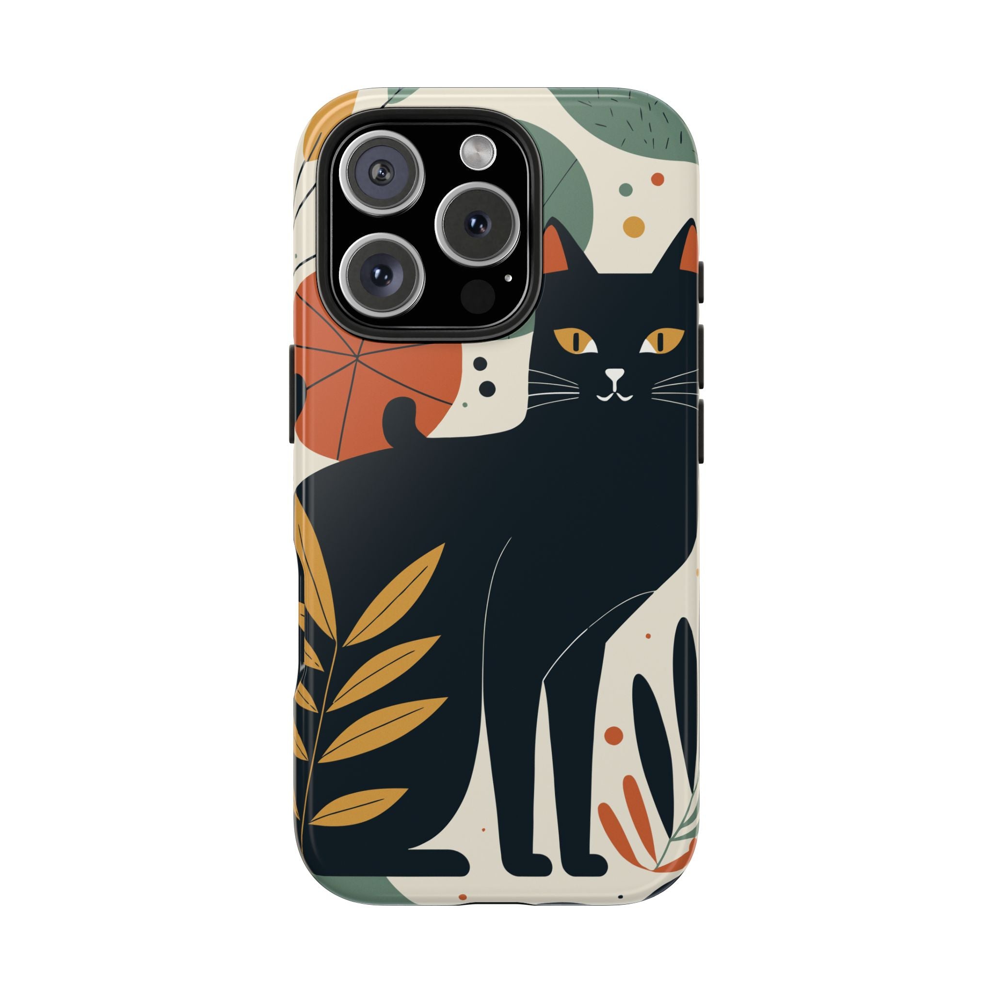 Decorative Floral Black Cat Phone Case Impact Resistant Tough & Stylish Protection iPhone Samsung Cover