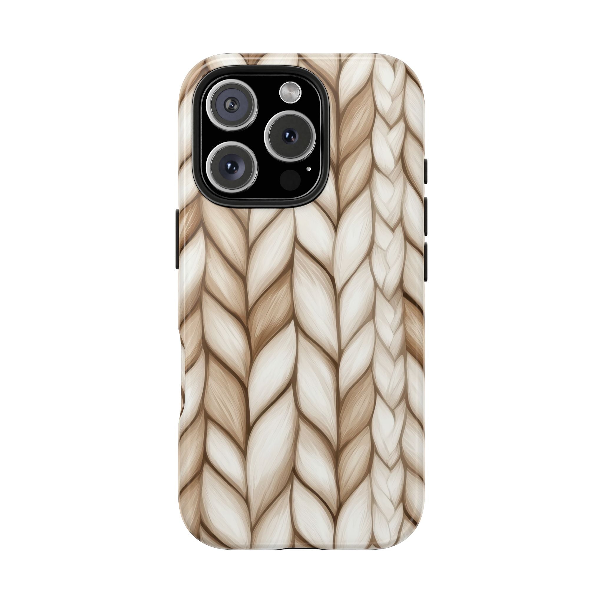 Beige & White Knit Look Tough Mobile Phone Case