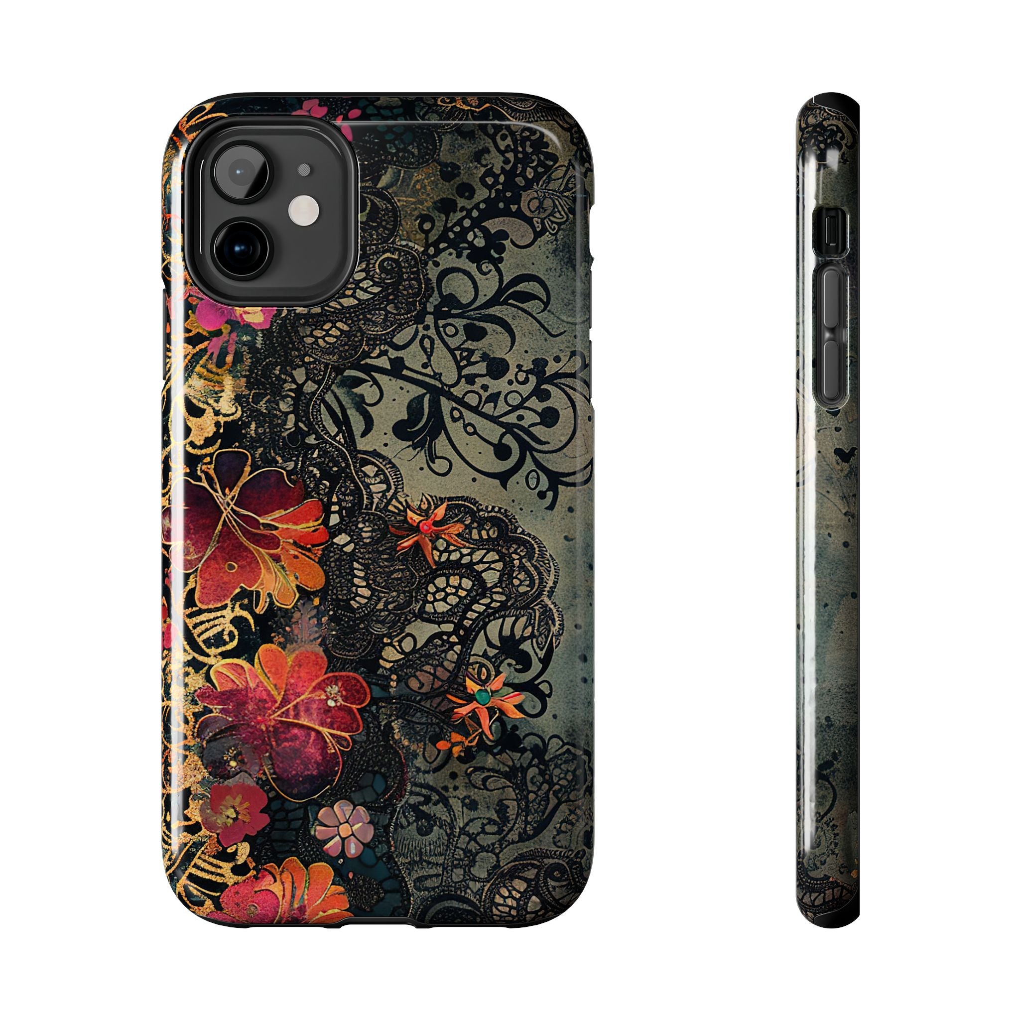 Floral Red, Gold, & Black Lace Phone Case