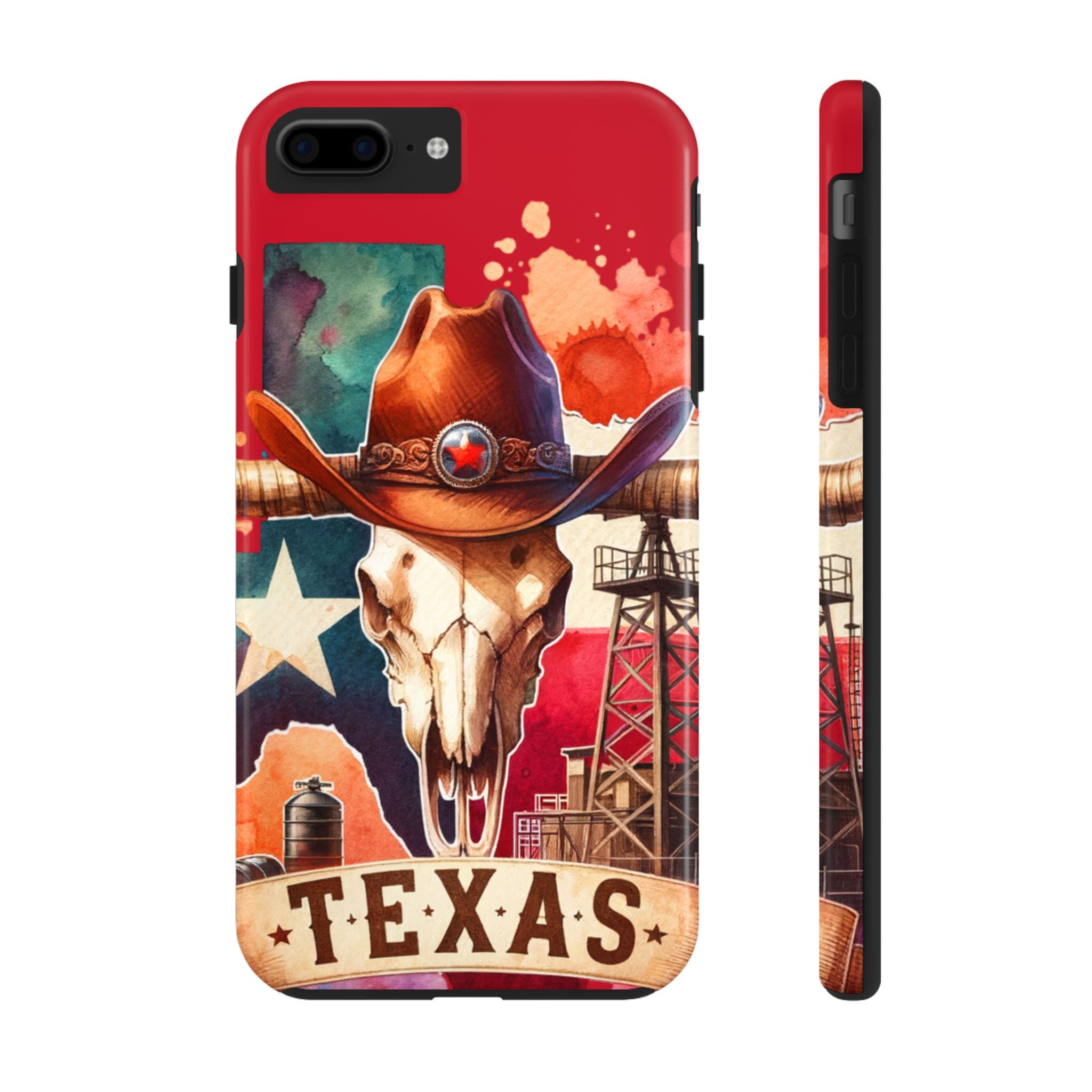 Texas Skull Phone Case Tough iPhone Samsung Case Western Style Cow Skull Design Red Texas Flag Country Gift