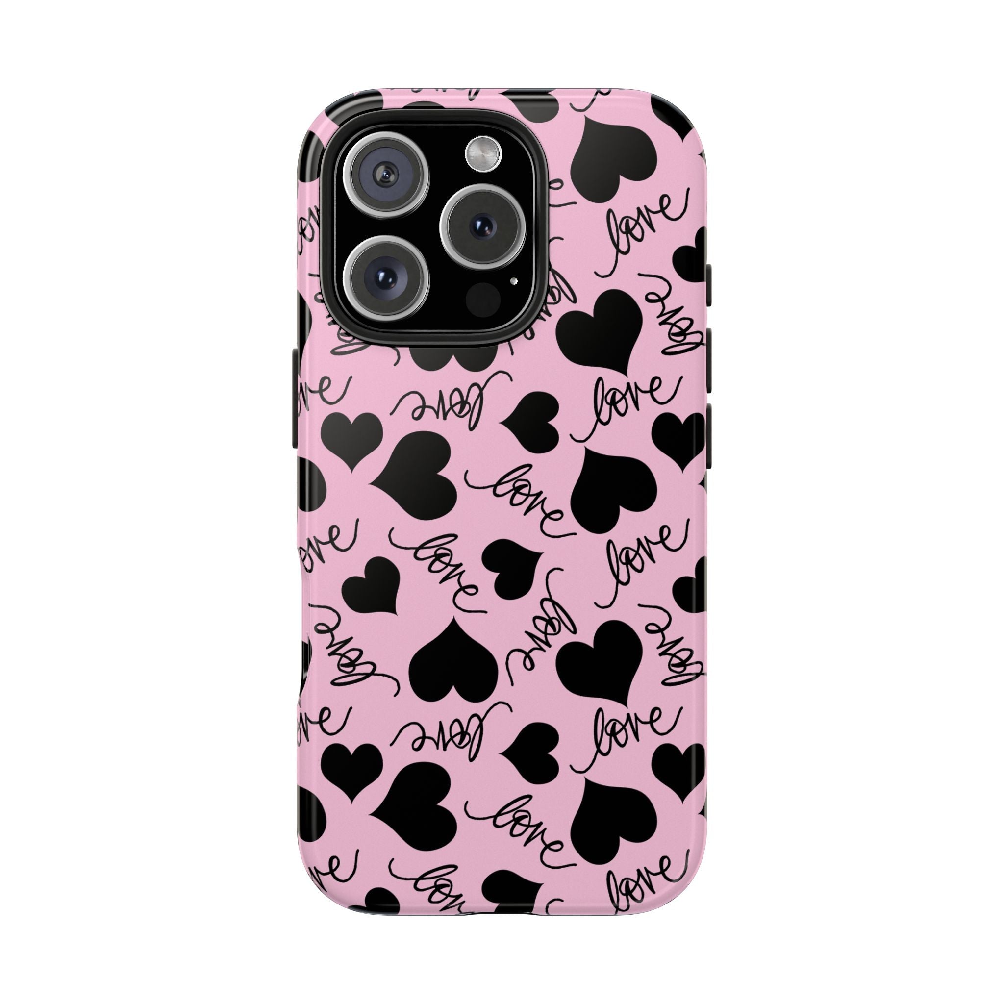 Pink With Black Hearts Love Tough Mobile Phone Case