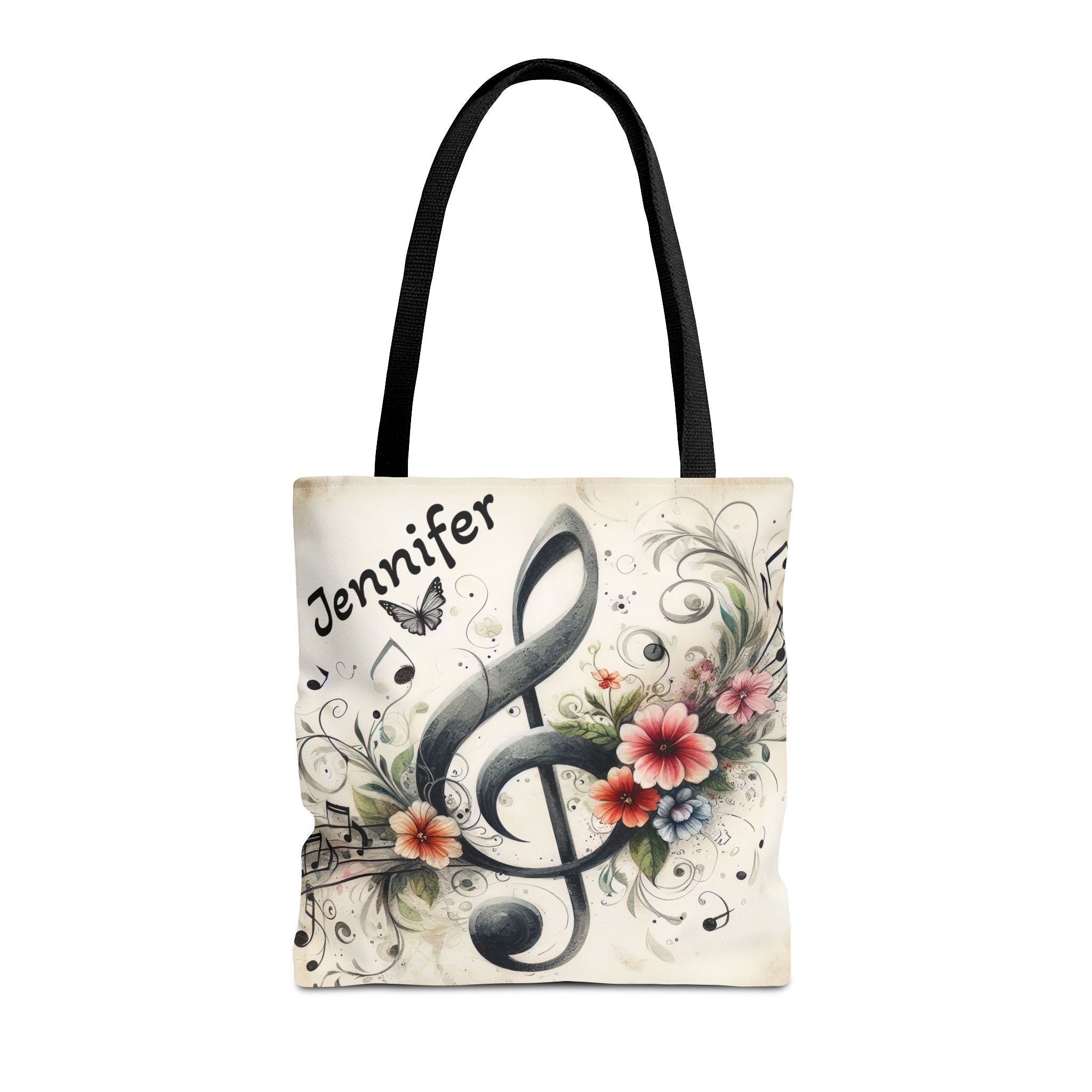 Personalized Name Musical Note Floral Tote Bag
