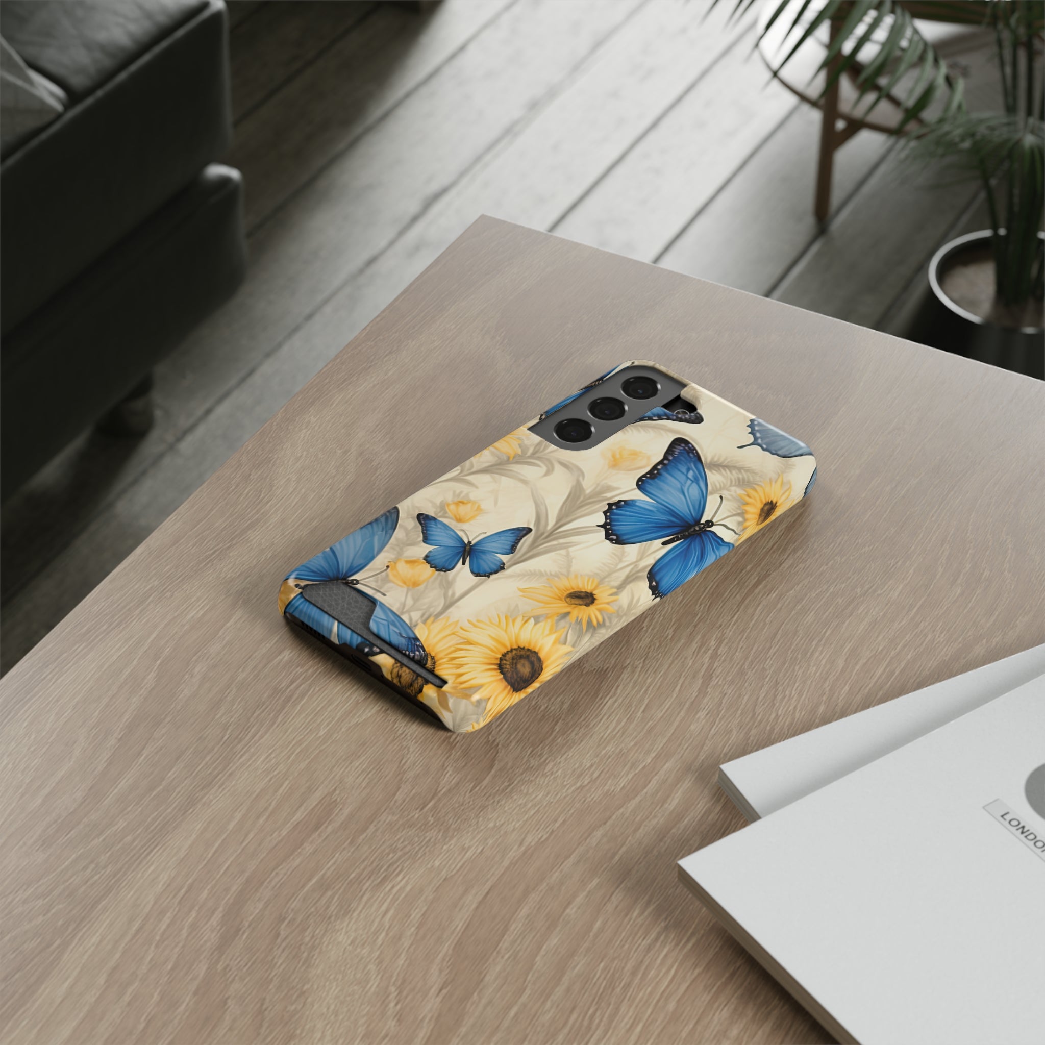 Floral Butterfly Phone Case with Card Holder - Stylish and Functional