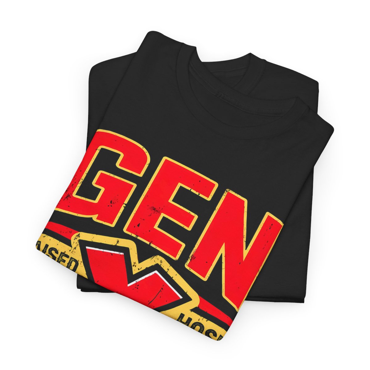 Gen X Red Raised On Hose Water And Neglect Black Heavy Cotton Graphic Tee