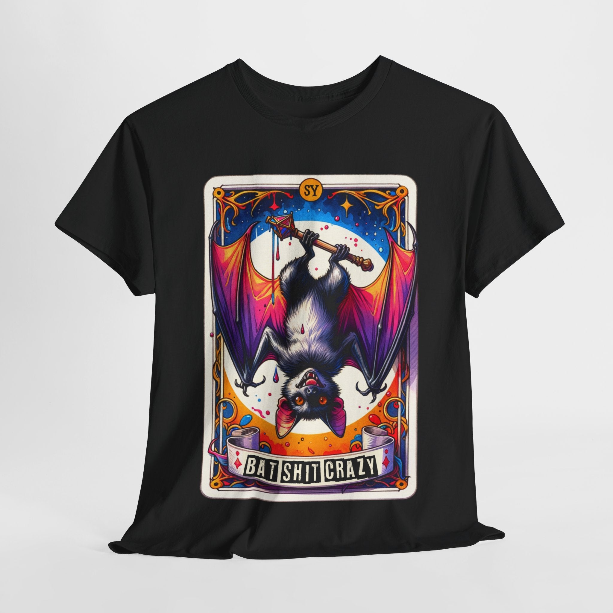 Bat Shit Crazy Tarot Card Graphic Black TShirt