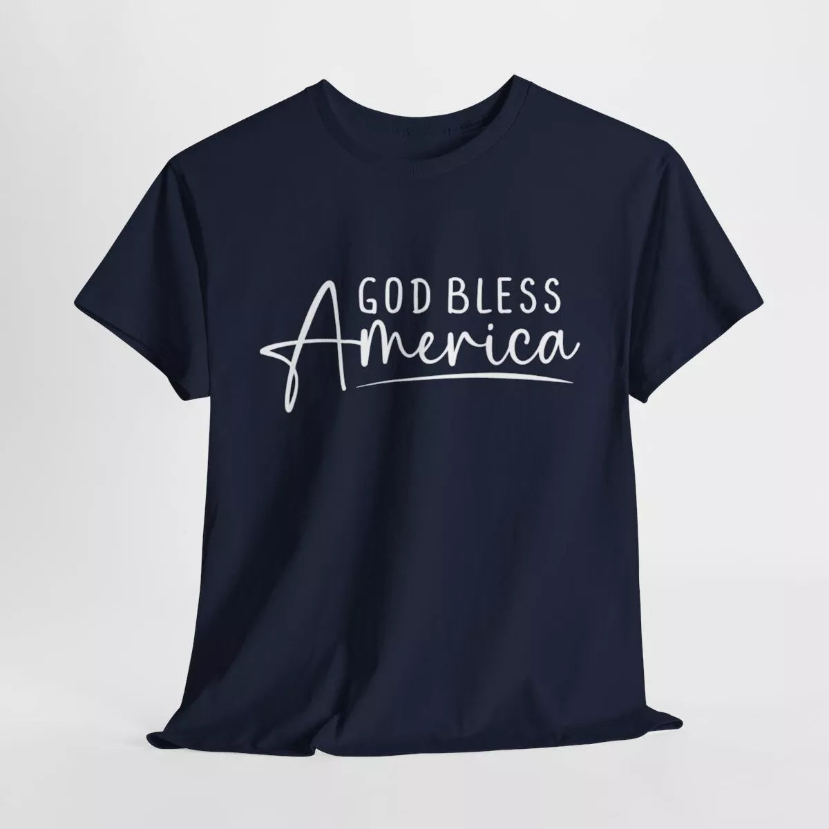 God Bless America Navy Blue & White Unisex Heavy Cotton Graphic Tee